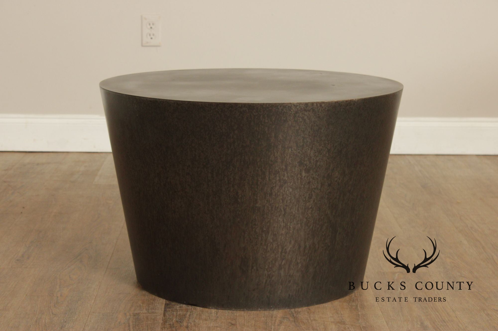 Modern Pair of Patinated Steel Round Drum Side Tables