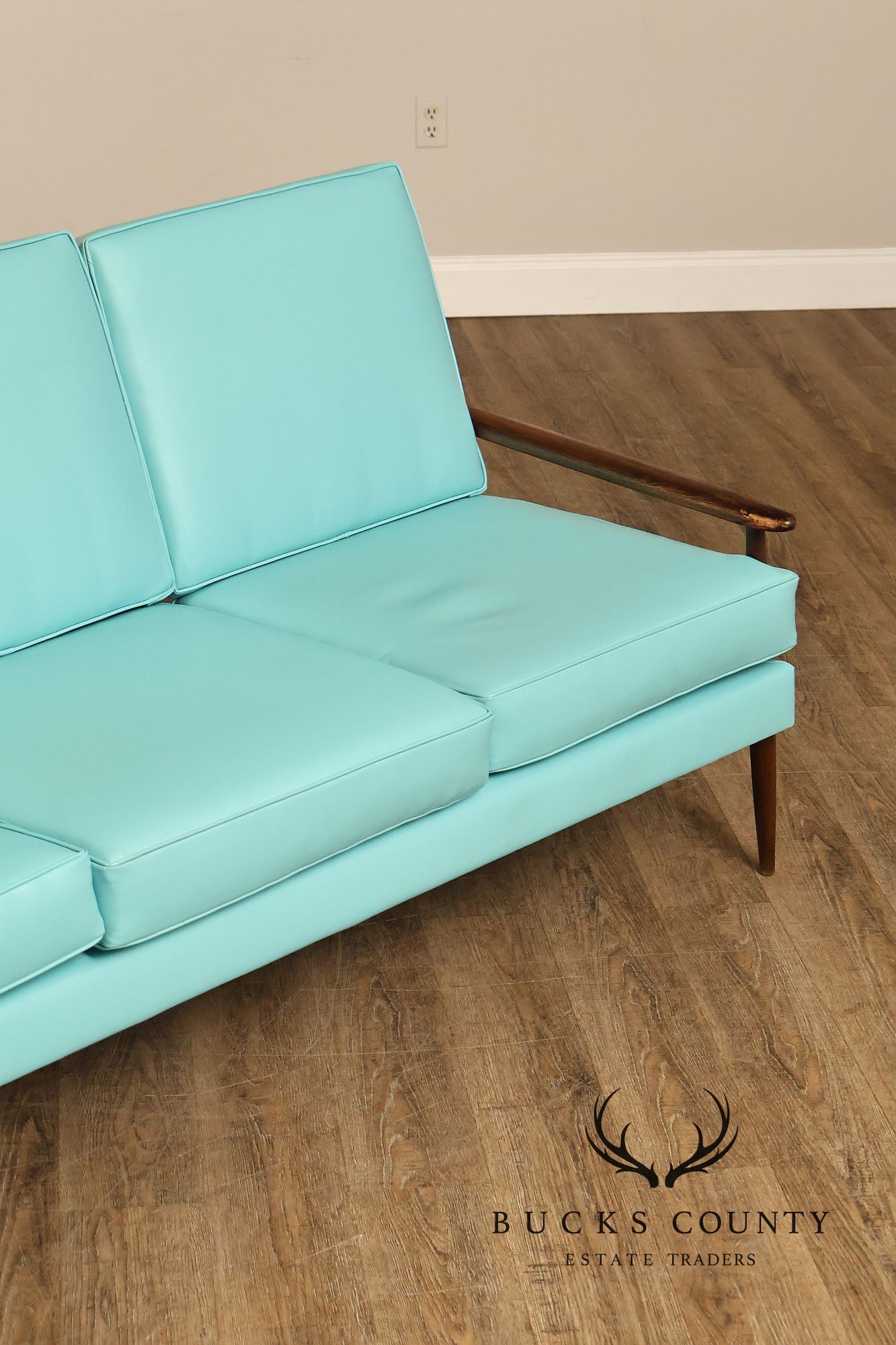 Mid Century Modern Oak Three-Seat Sofa