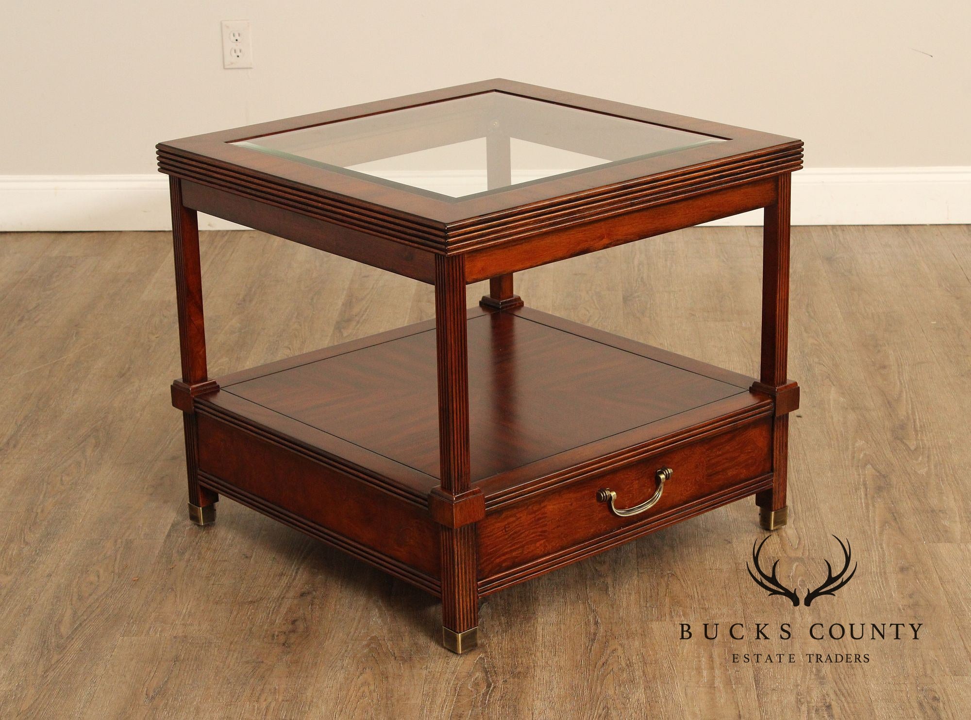Regency Style Square Mahogany Glass Top End Table