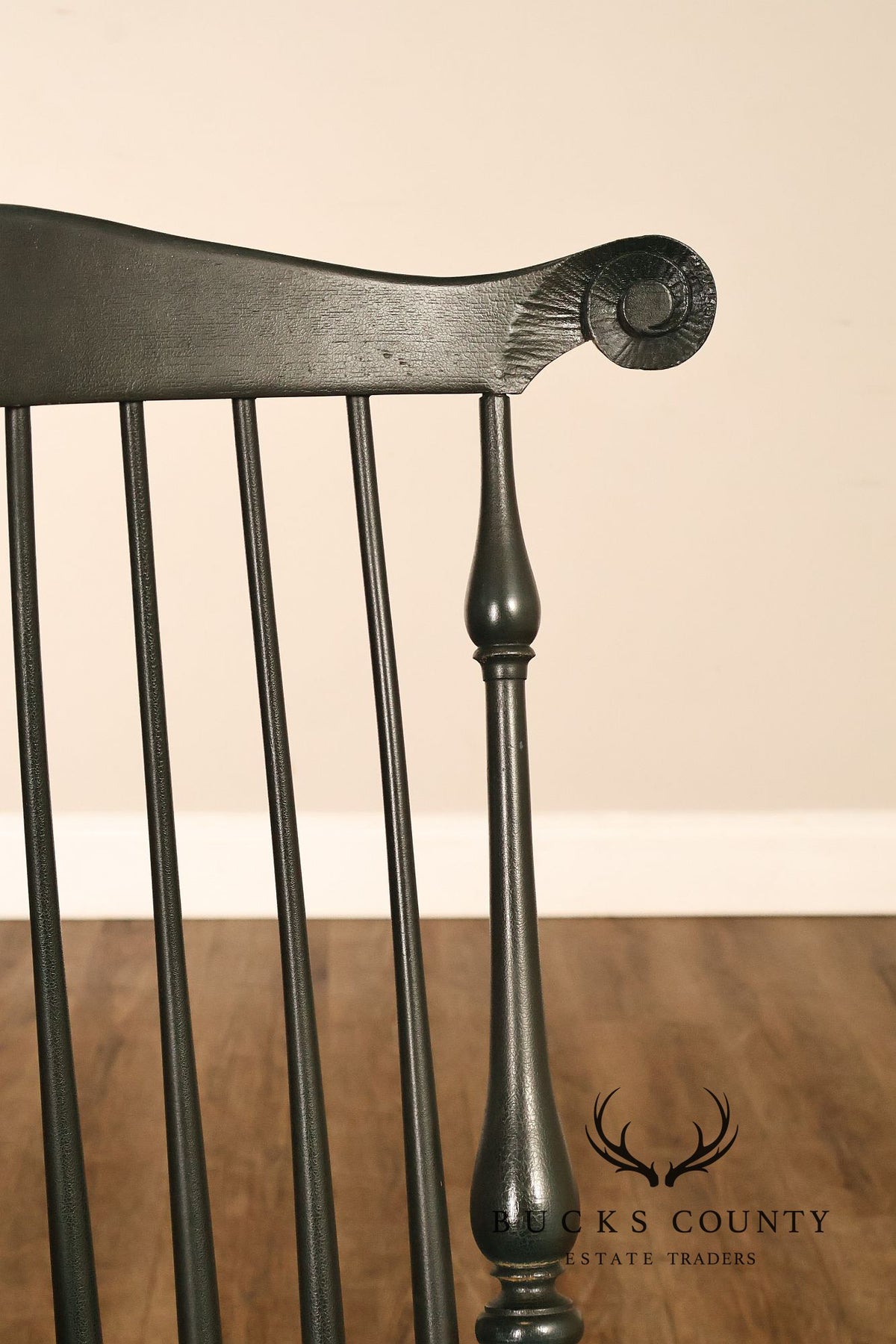 River Bend Chair Co. Set Of Eight Dark Green Painted Comb Back Windsor Dining Chairs