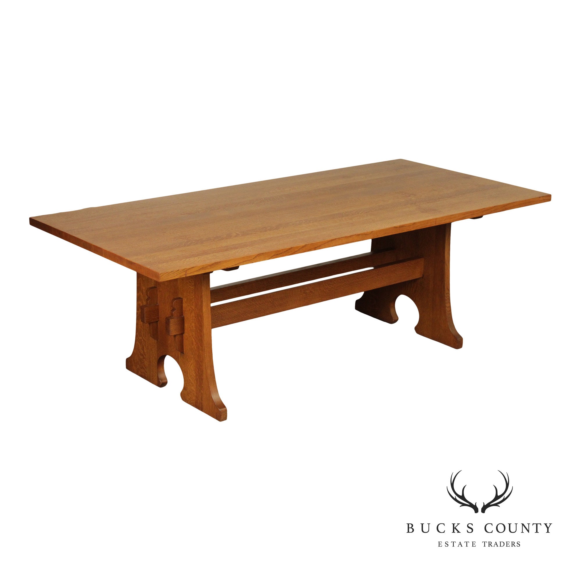Stickley Mission Collection Oak Keyhole Trestle Dining Table