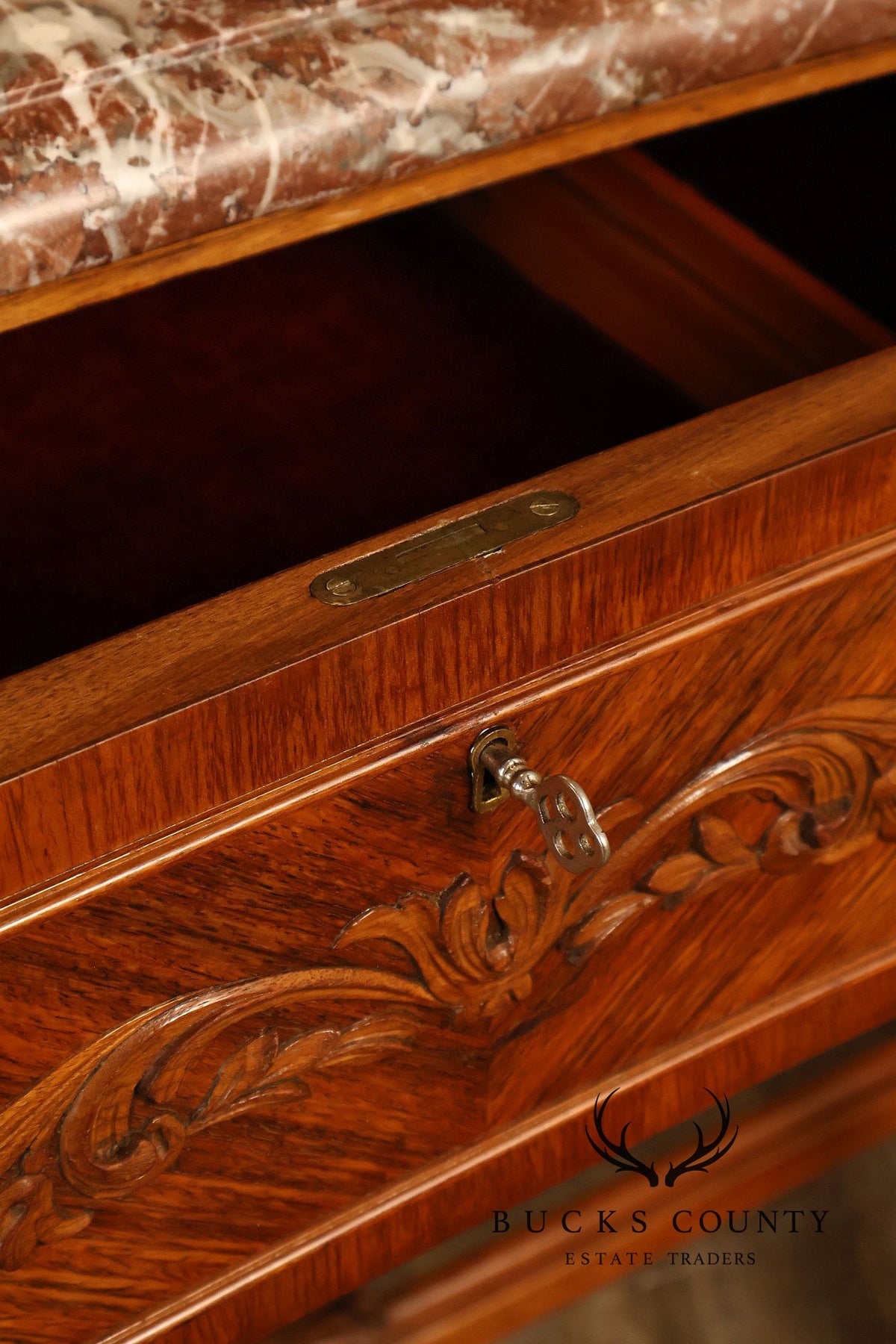 Antique French Louis XV Style Carved Walnut Marble Top Sideboard
