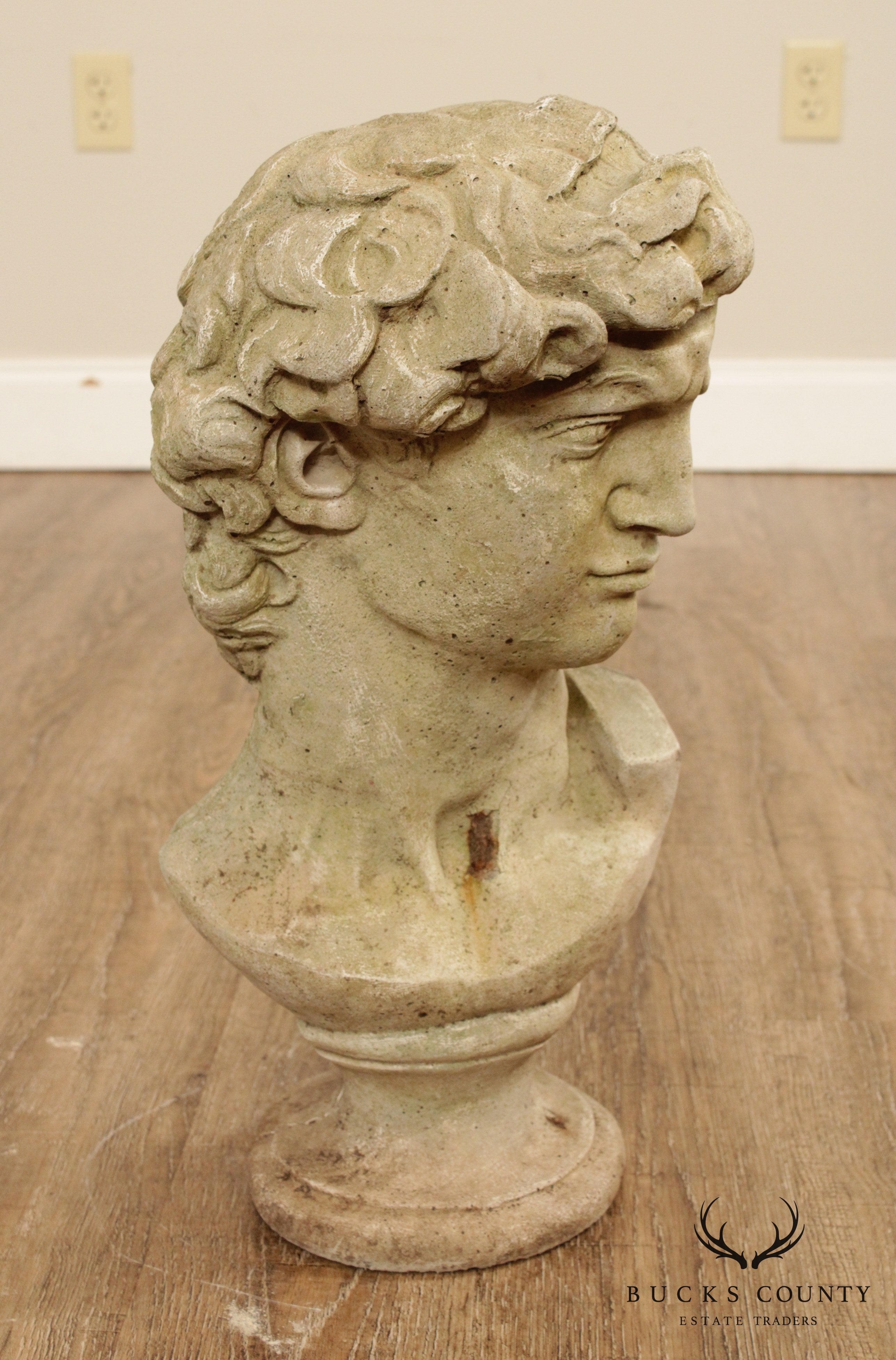Vintage Cast Stone Garden Bust Of Michelangelo's David (B)