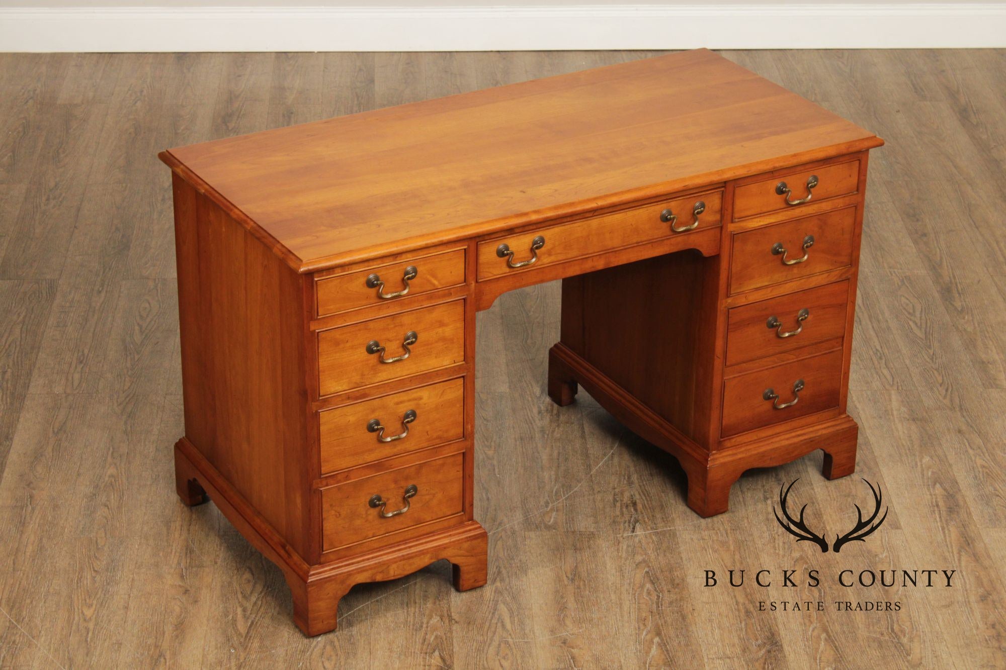 Stickley Chippendale Style Cherry Pedestal Executive Desk