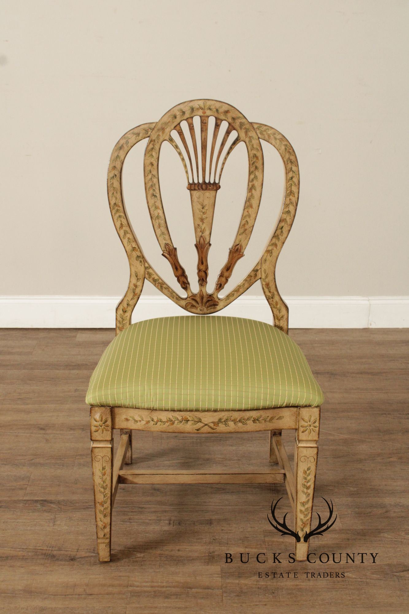Lane Hepplewhite Style Paint Decorated Shied Back Side Chair