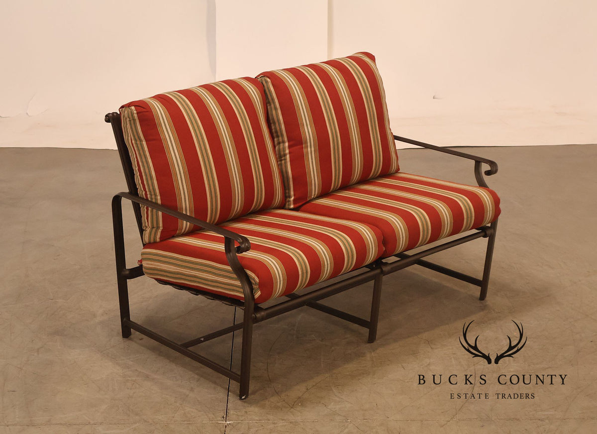 Brown Jordan Outdoor Metal Frame Loveseat With Striped Cushions