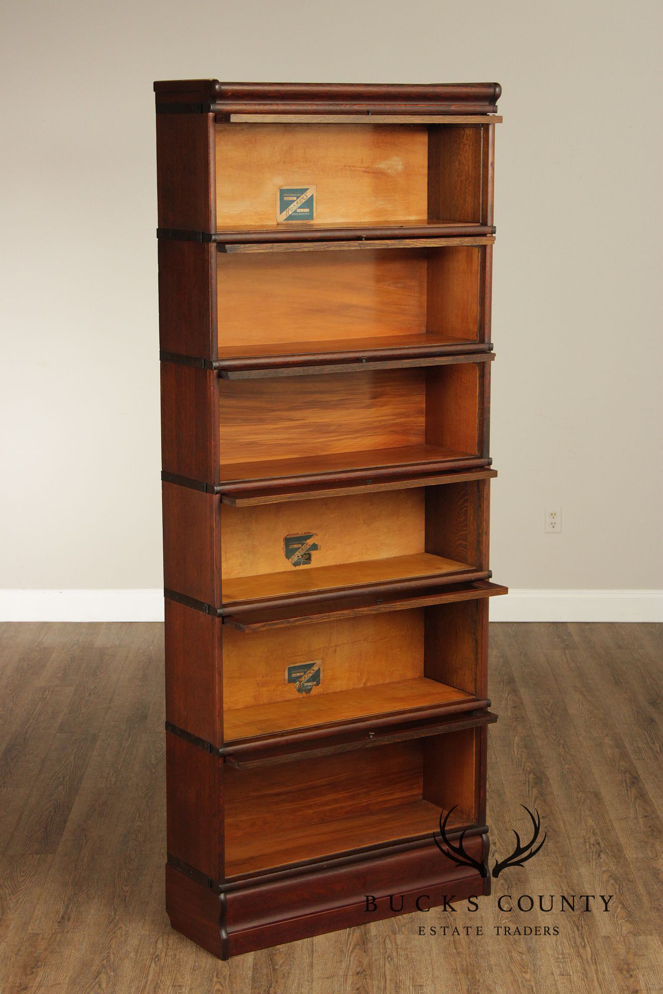 Antique Oak Five-Section Barrister Bookcase