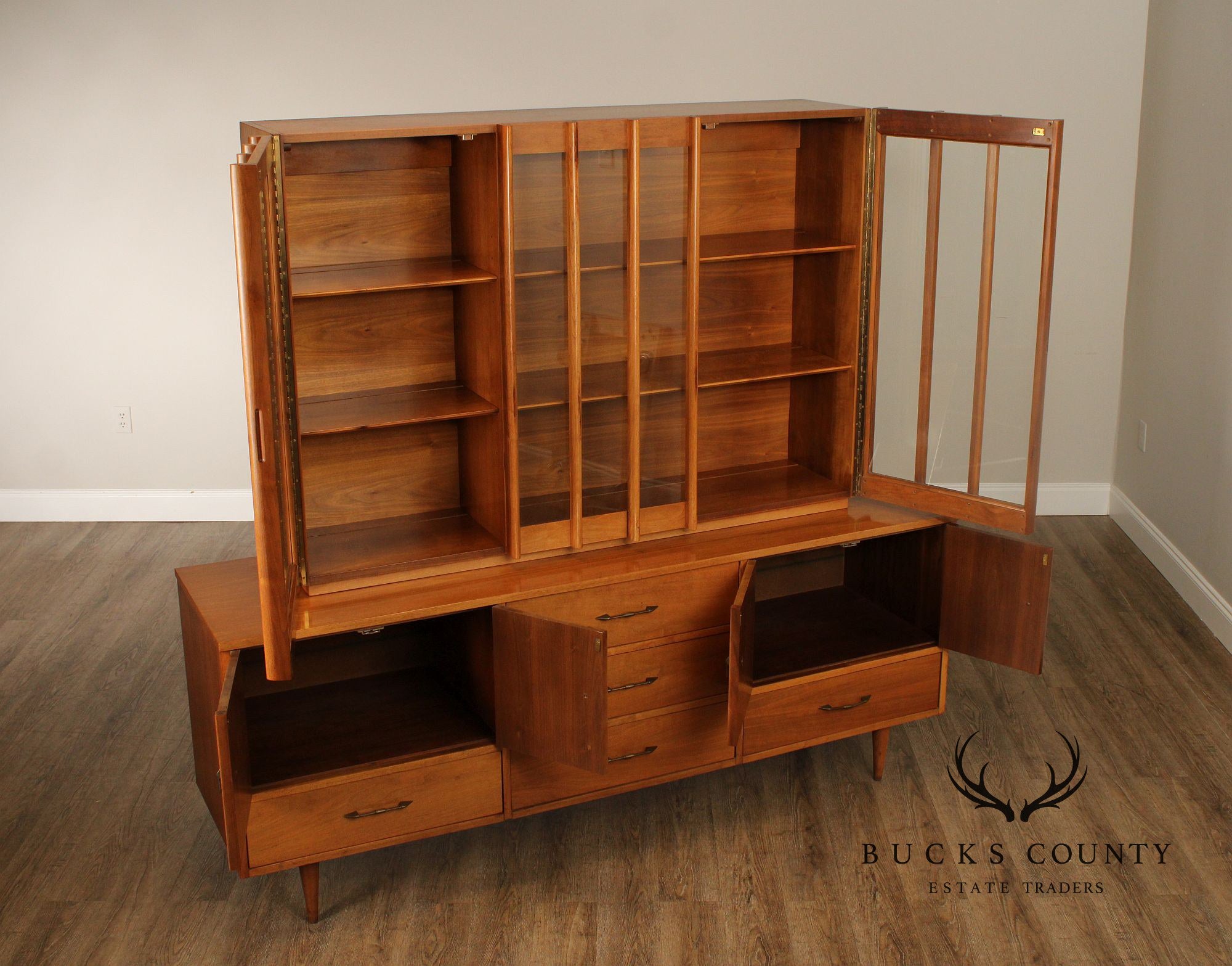 Mid Century Modern Walnut Sideboard Hutch