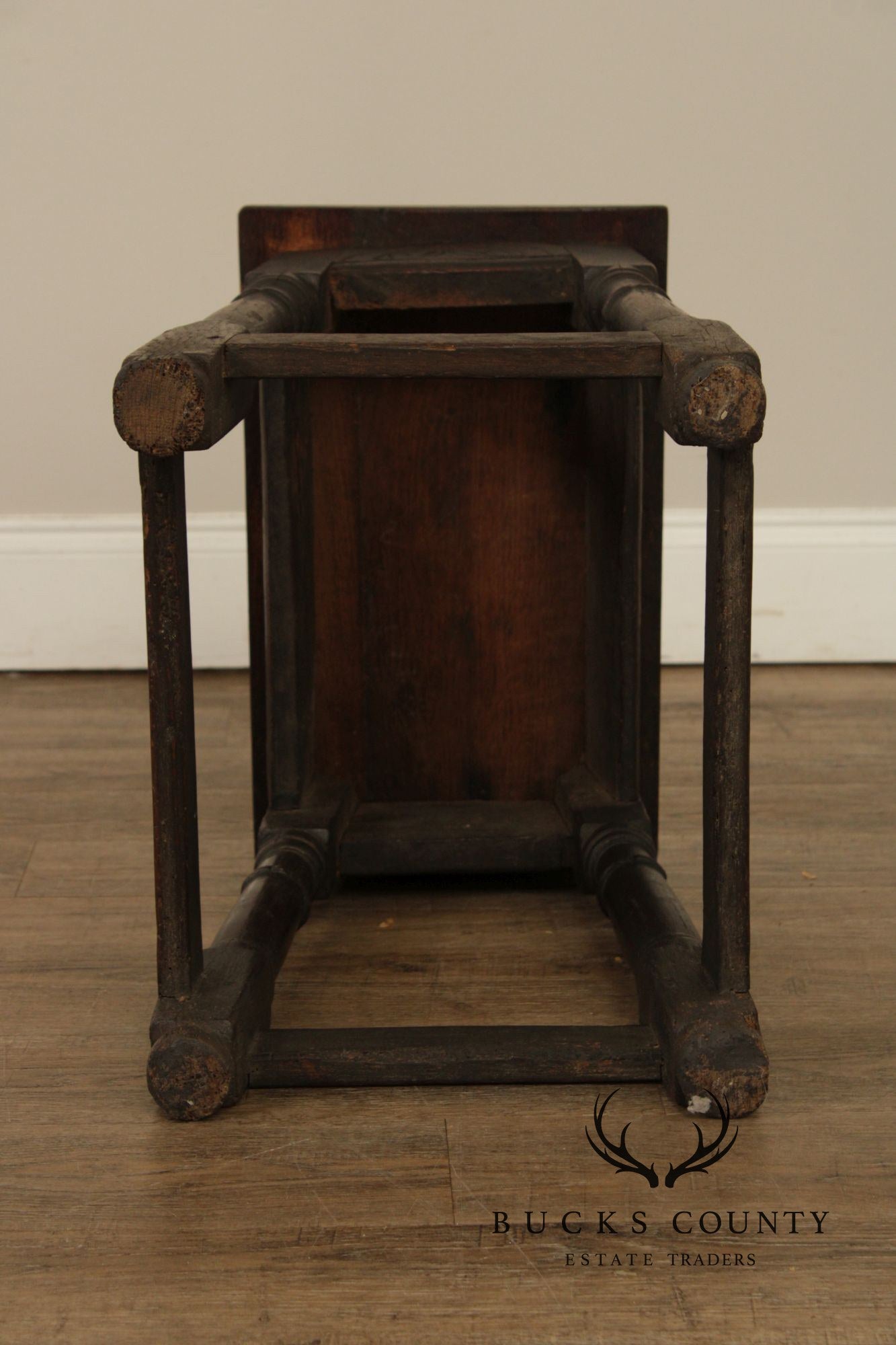 Antique English Carved Oak Joint Stool