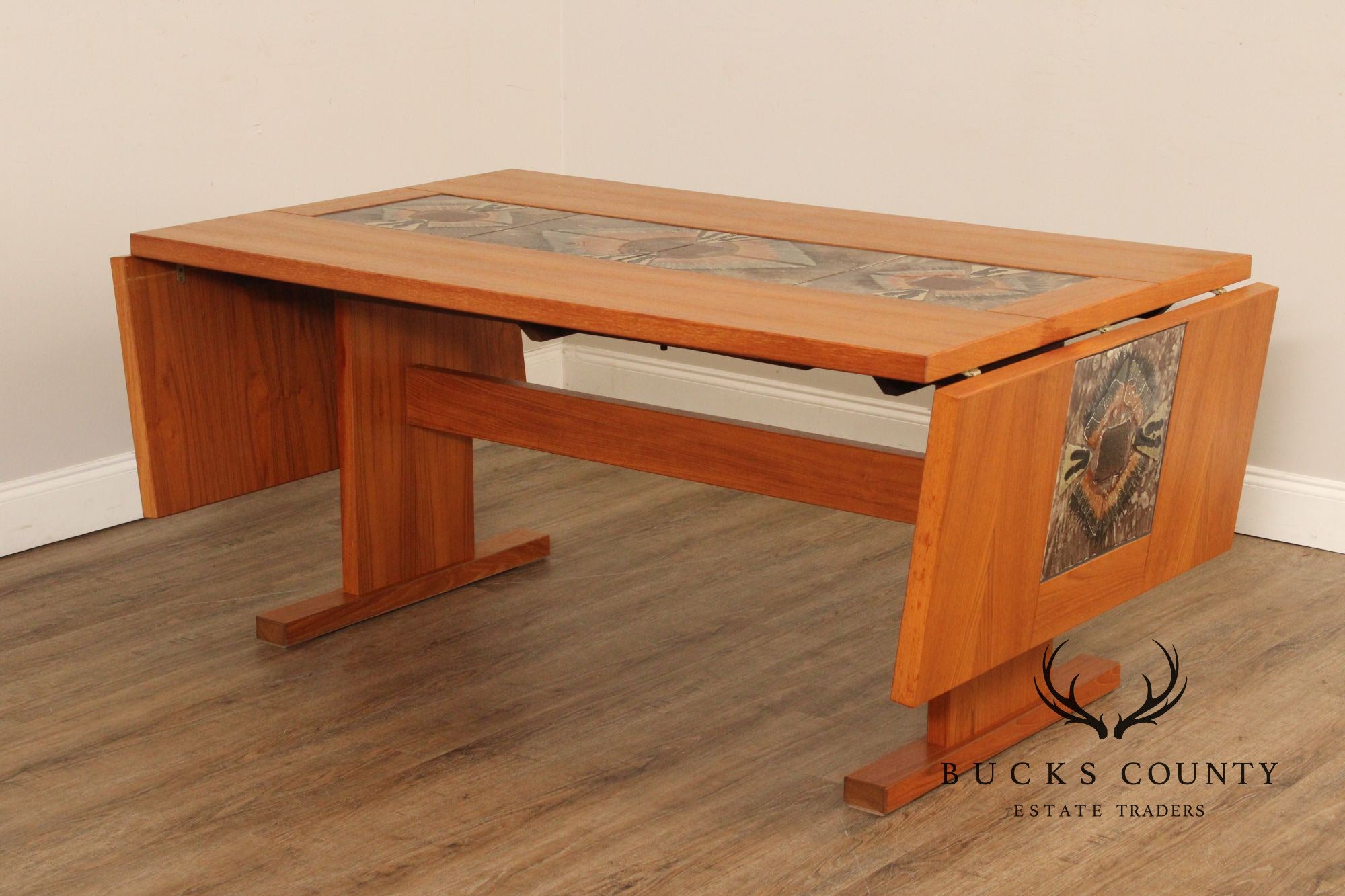 Gangsø Mobler Danish Modern Tile Inset Teak Drop Leaf Dining Table