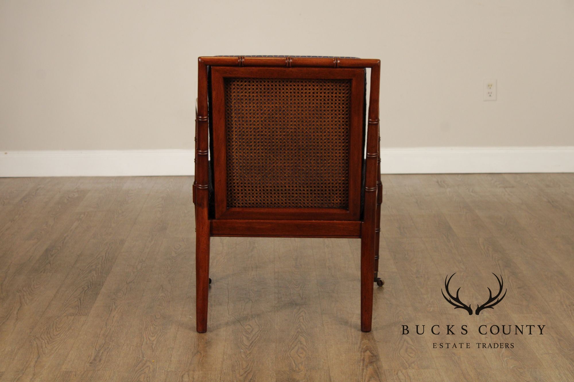 Hickory Chair Faux Bamboo and Caned Armchair and Ottoman