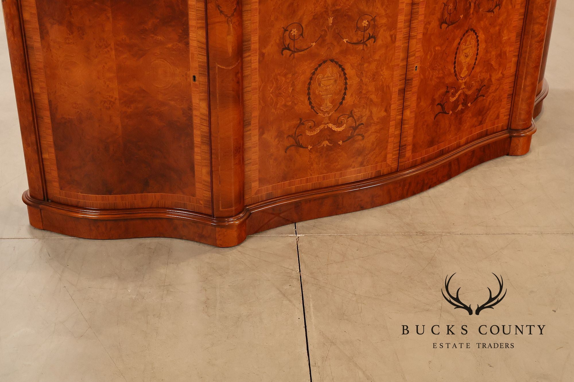 Italian Style Marquetry Inlaid Burl Wood Credenza Sideboard