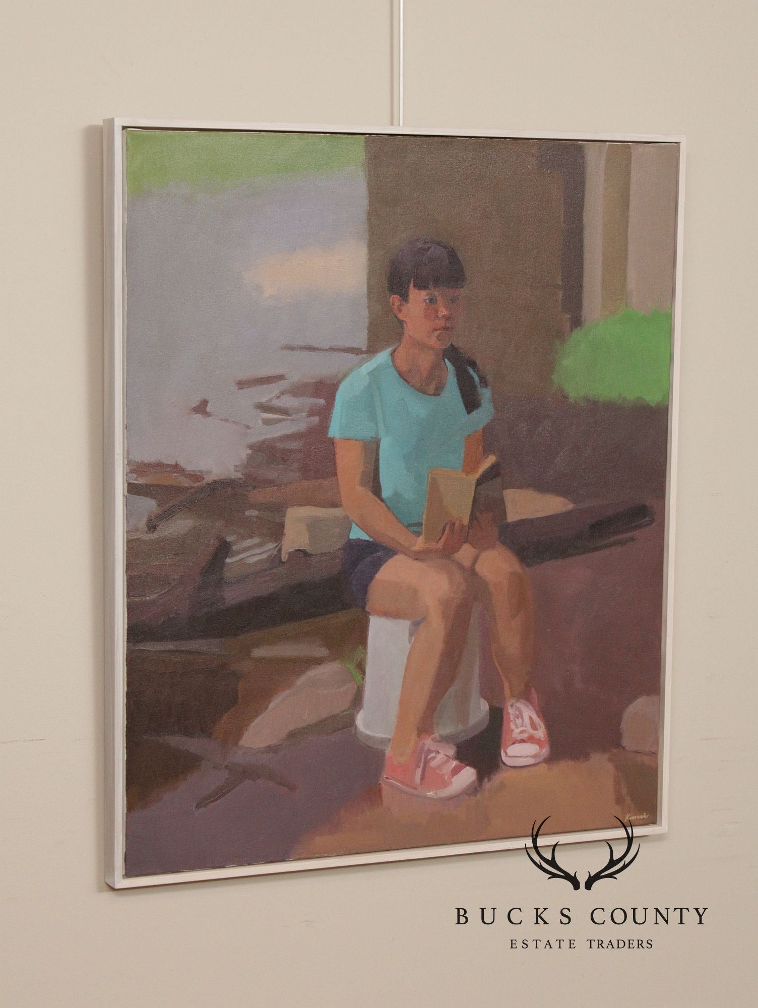 Tim Kennedy Oil on Canvas Portrait, 'Holly Reading'