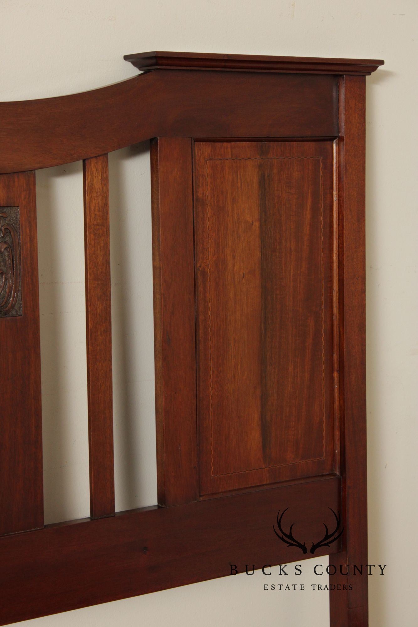 Arts & Crafts Style Carved Mahogany Full-Size Headboard
