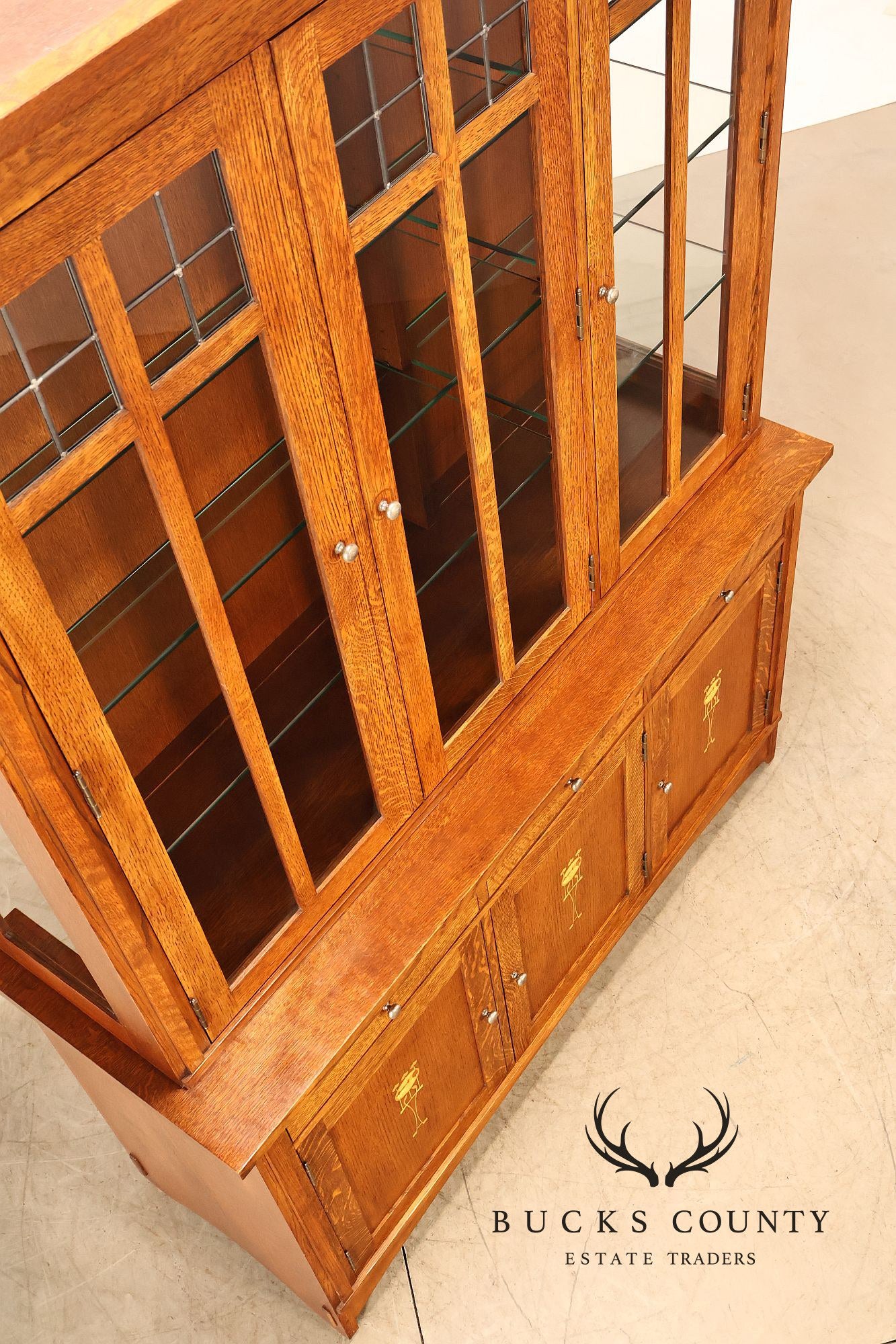Stickley Mission Collection Oak Harvey Ellis Inlaid China Cabinet