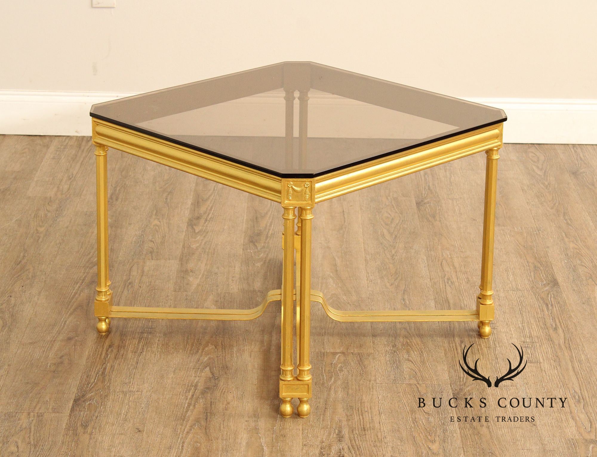 Neoclassical Style Glass Top End Table