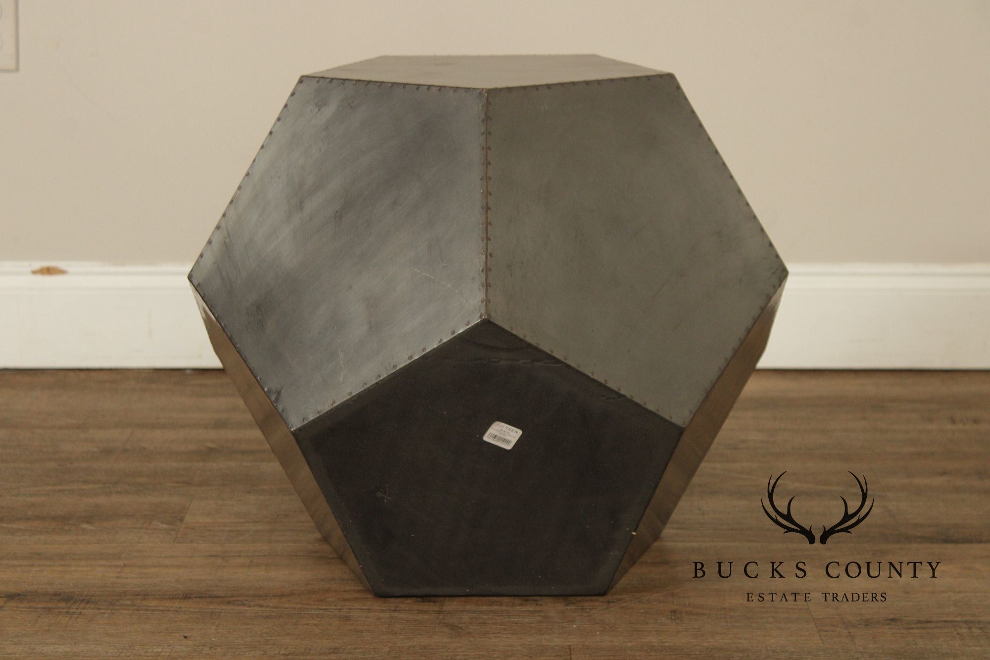 Restoration Hardware Industrial Style Zinc Polyhedron Side Tables Pair