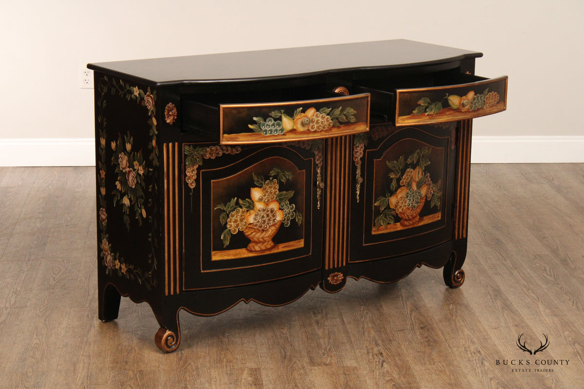 Rustic Italian Style Paint Decorated Marble Top Buffet