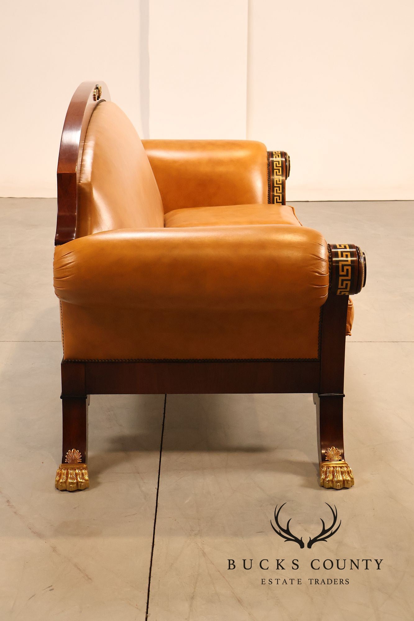 Empire Style Sofa Mahogany And Leather Sofa With Gilt Bronze Mounts