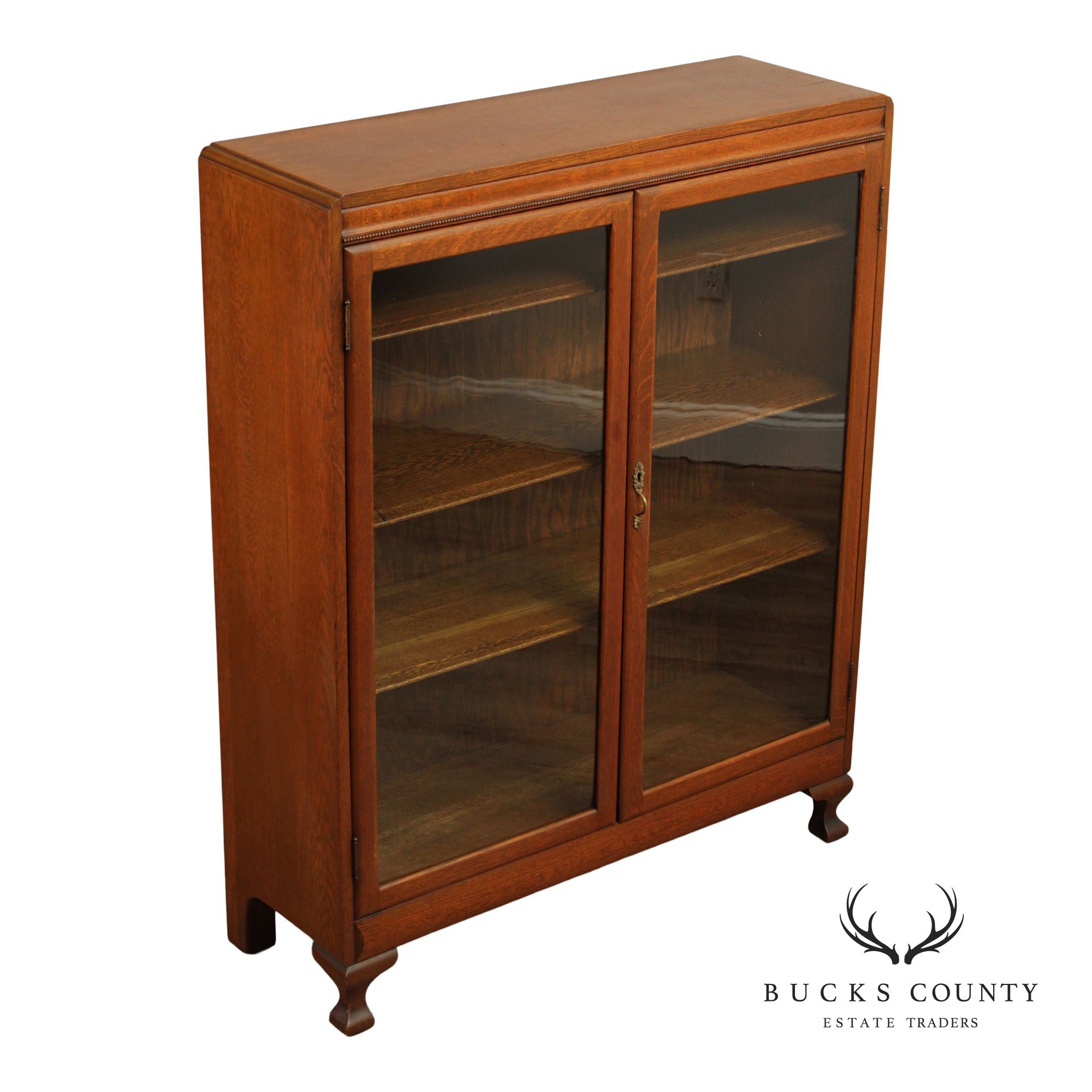 Antique Victorian Oak Double Glass Door Bookcase