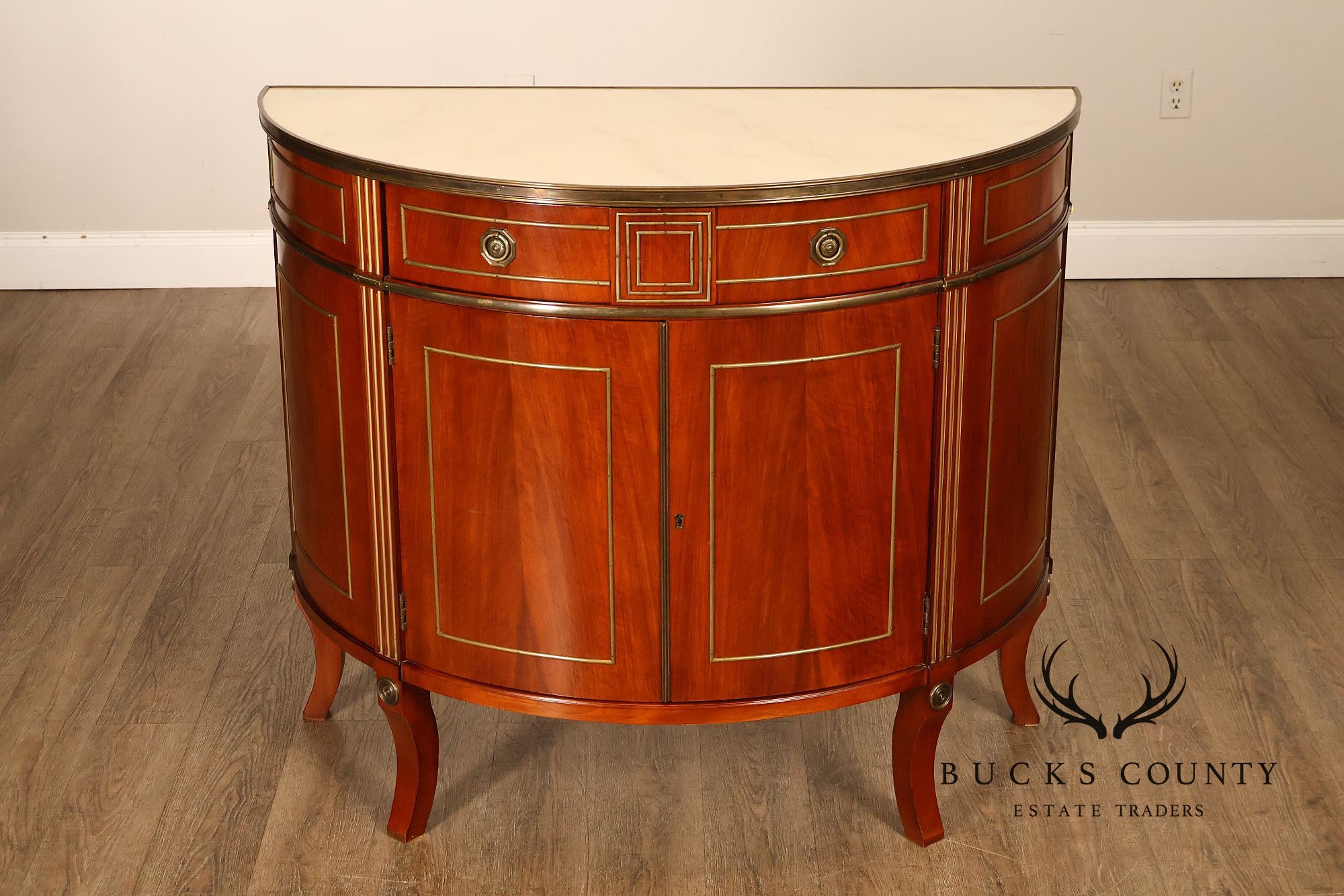 John Widdicomb Pair Of Neoclassical Style Demilune Commodes With Bronze Mounts