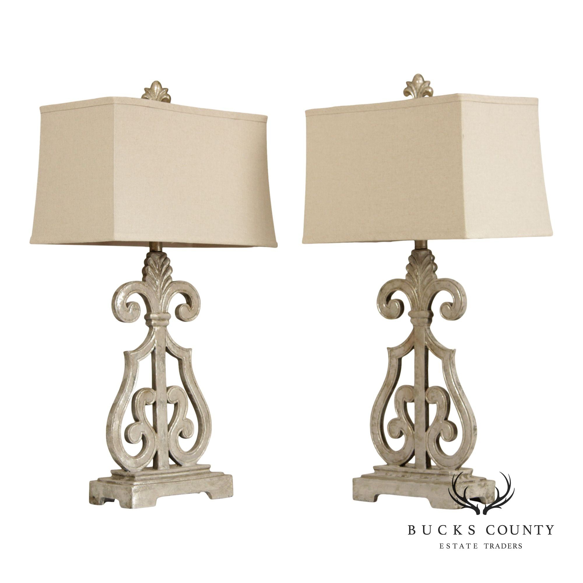 Traditional Pair of Silver Painted Table Lamps