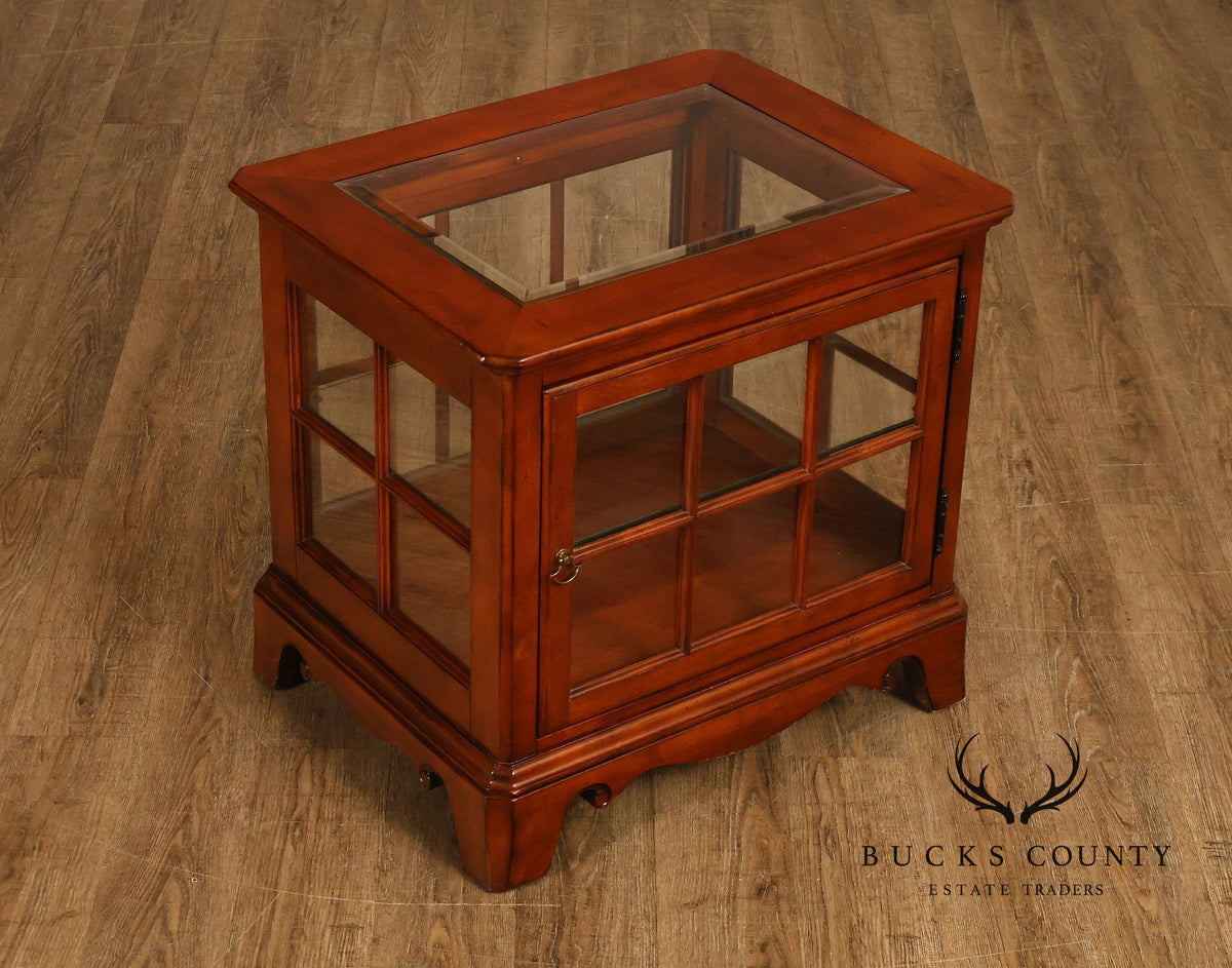 Traditional Cherry Finish Glass Display End Table