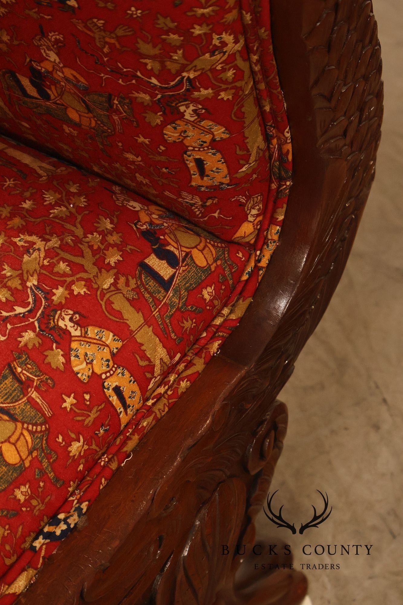 Antique American Empire Carved Mahogany Sofa With Scrolled Arms And Lion Paw Feet