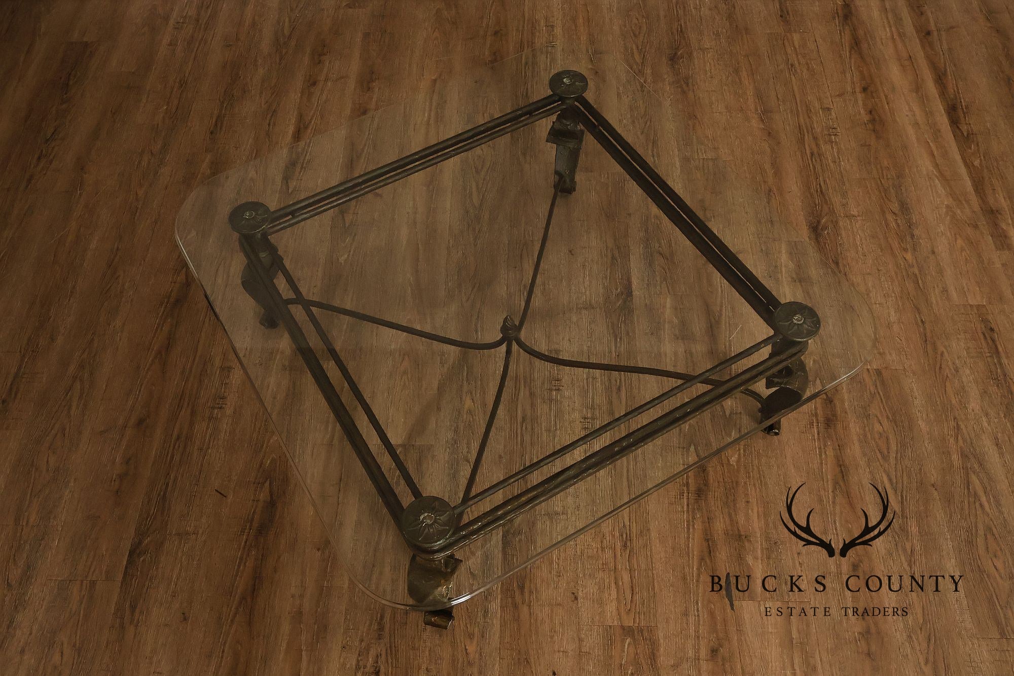 Neoclassical Style Iron And Glass Coffee Table