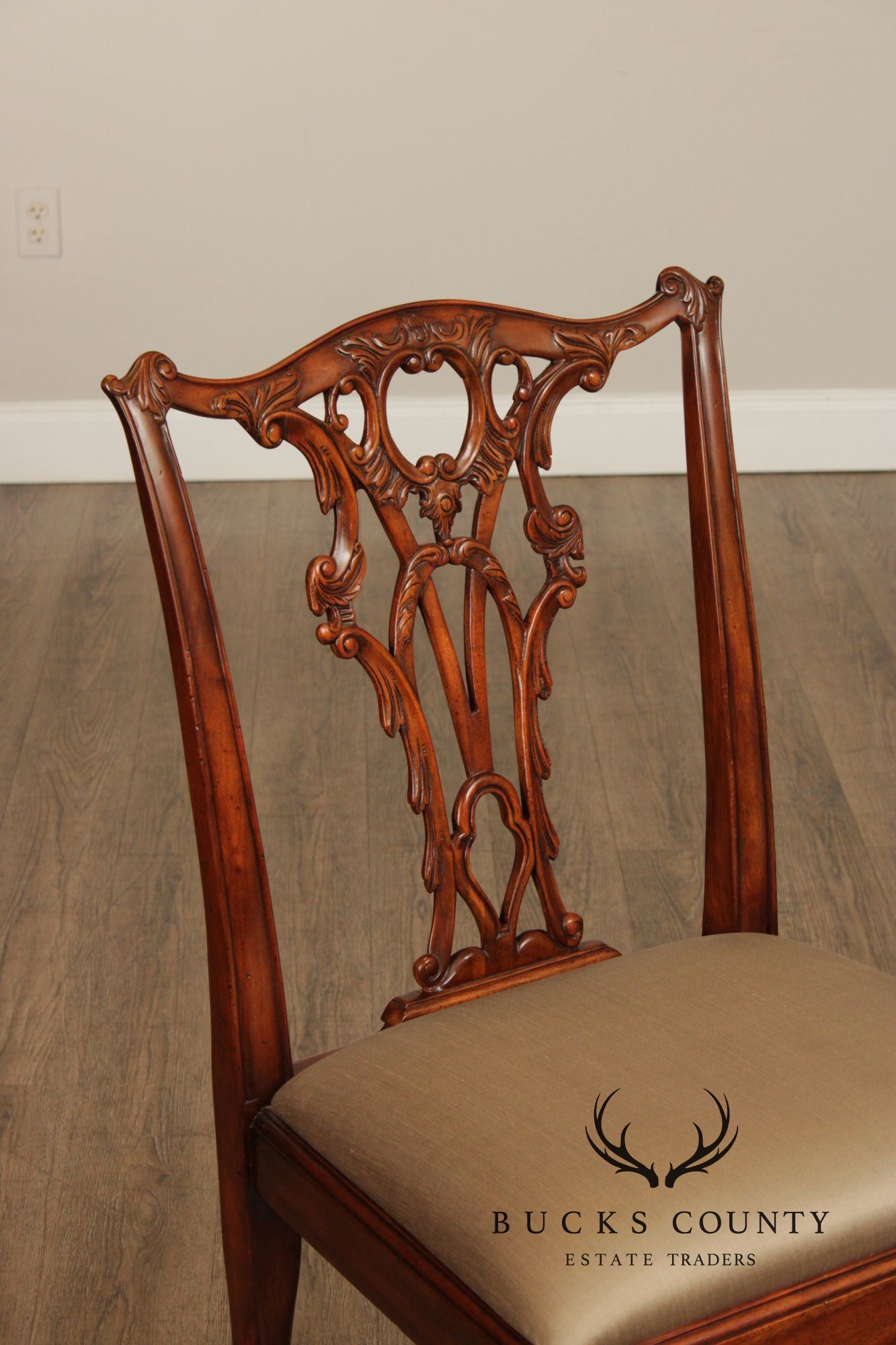 Theodore Alexander Chippendale Style Pair Of Carved Mahogany Side Chairs