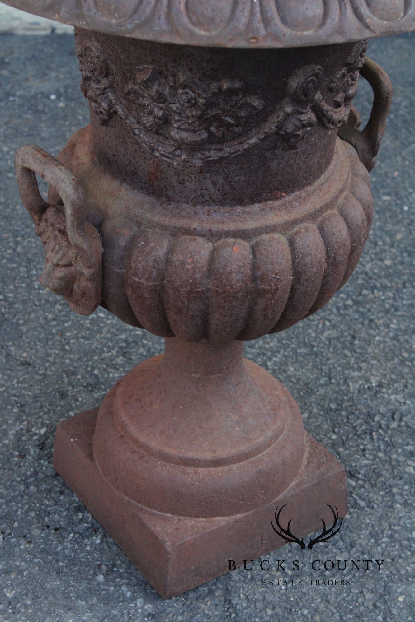 VINTAGE PAIR OF CAST IRON GARDEN URNS