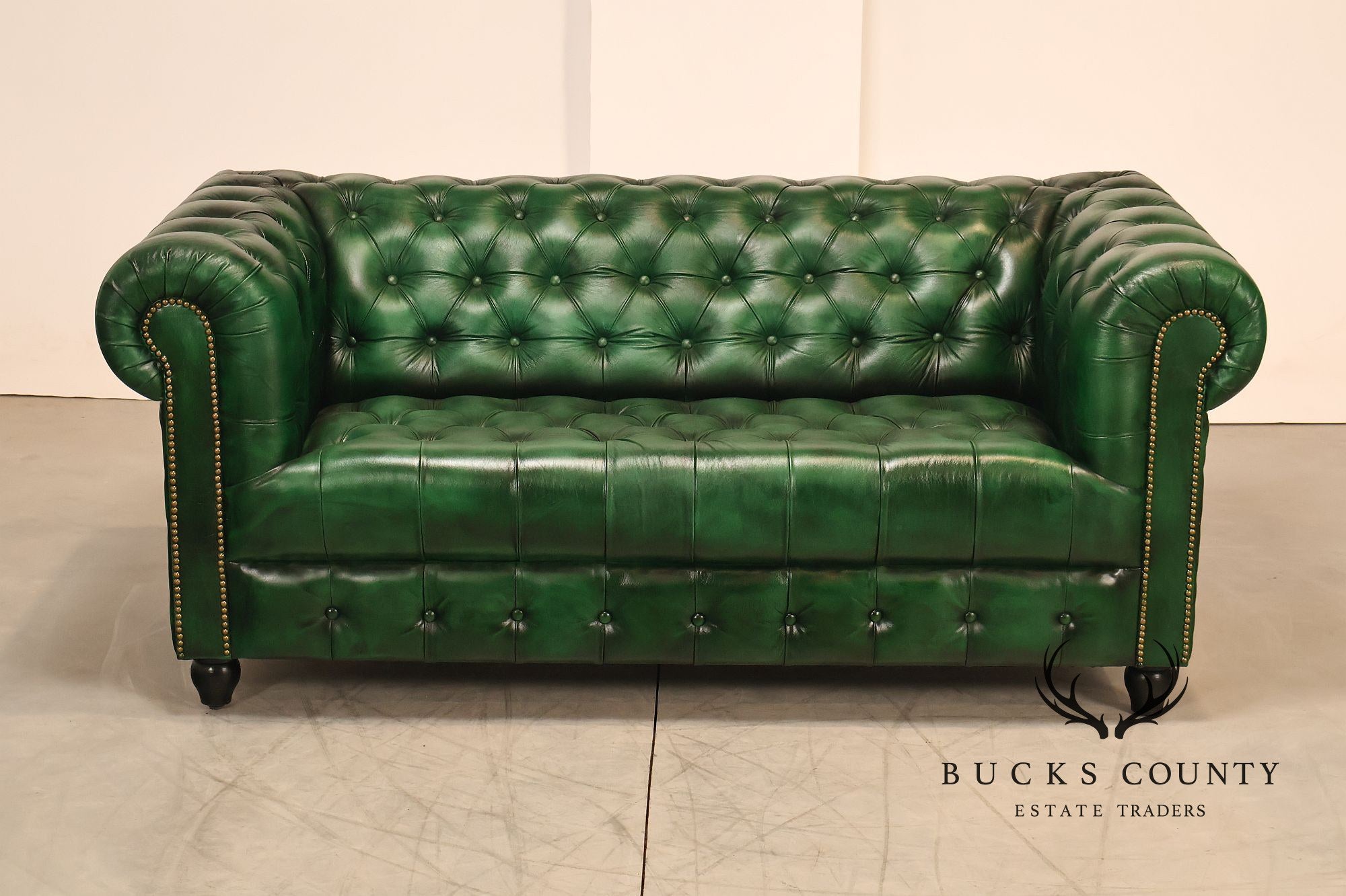 Chesterfield Style Green Leather Sofa