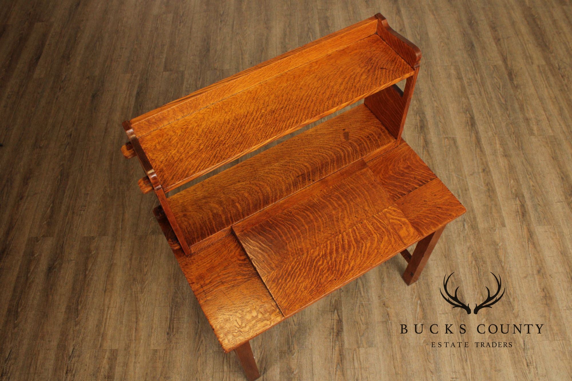 Antique Mission Oak Writing Desk With Bookcase Top