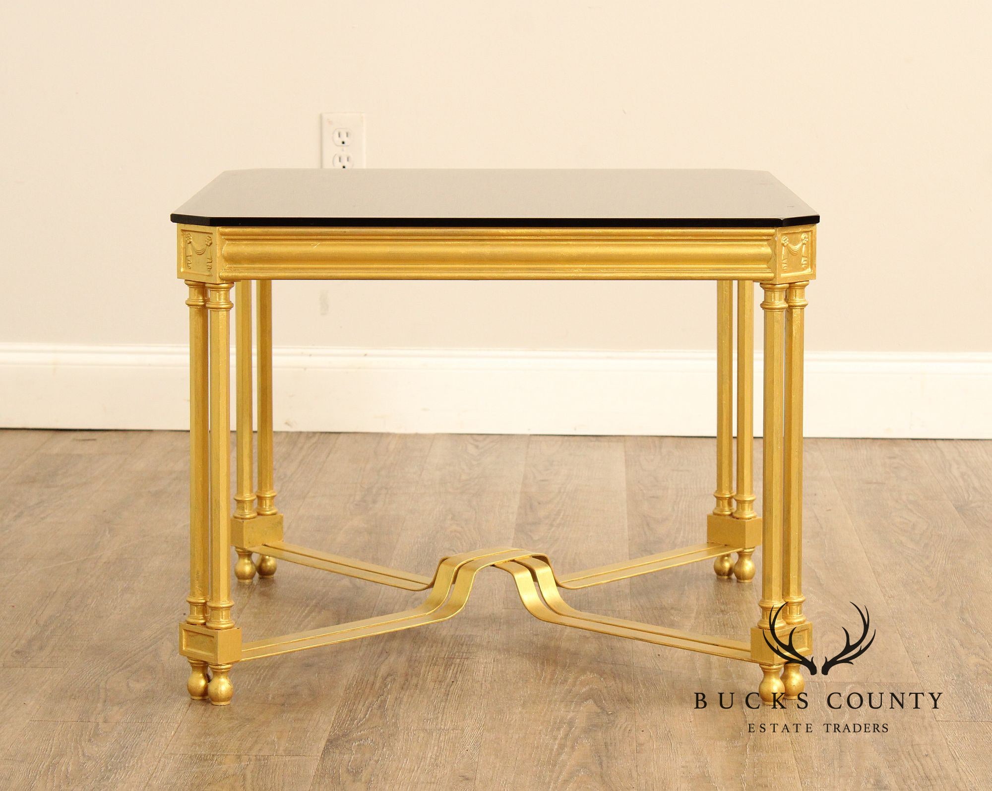 Neoclassical Style Glass Top End Table