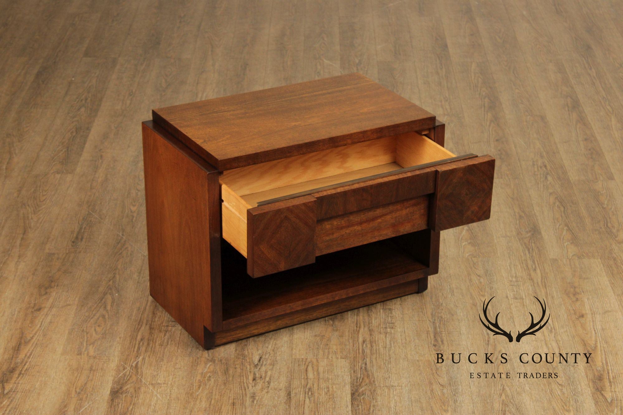 Lane Brutalist Pair of Walnut One-Drawer Nightstands