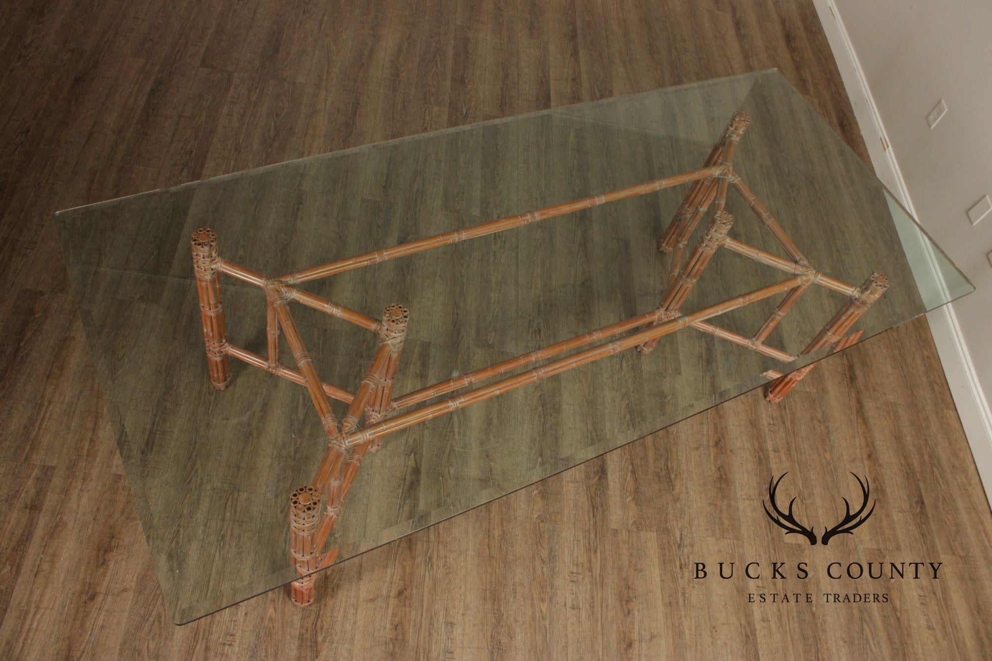 McGuire Hollywood Regency Glass Top Bamboo Dining Table