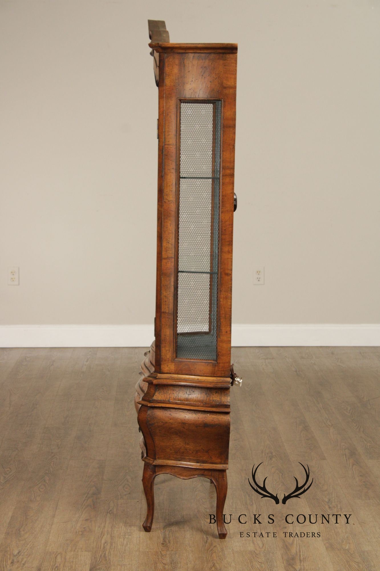 Italian Rococo Style Walnut Bombe Vitrine