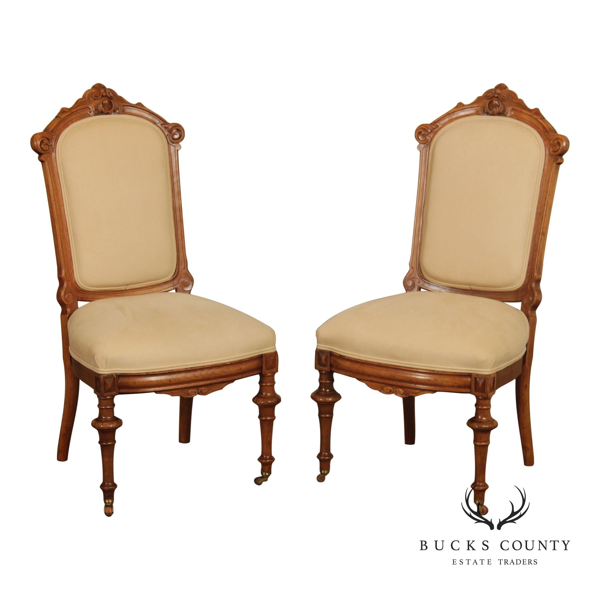 Antique Victorian Pair of Walnut Parlor Side Chairs