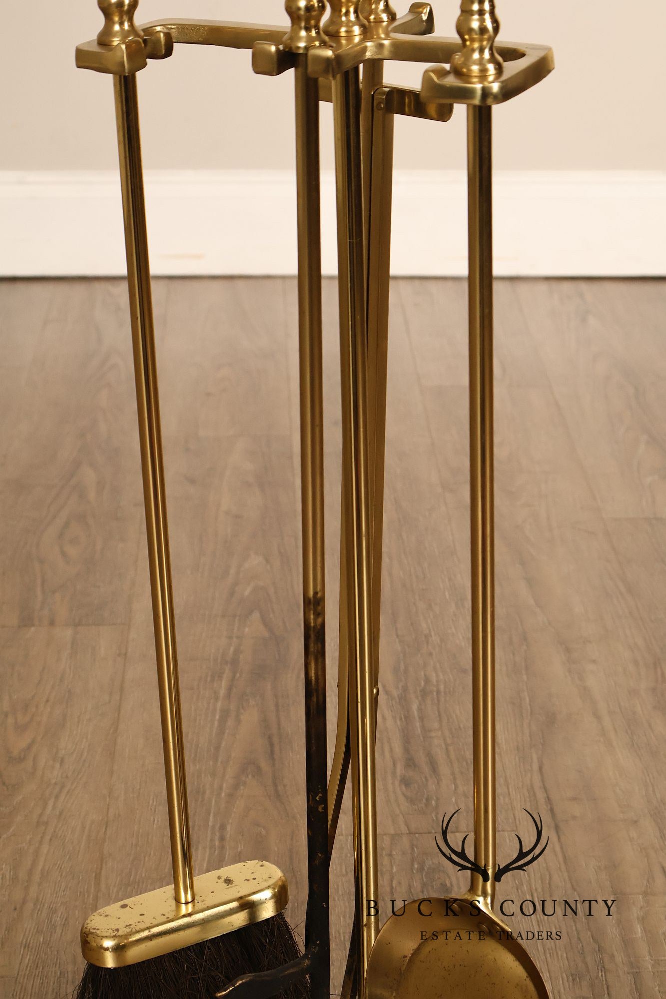 Traditional Brass Five-Piece Fireplace Tool Set