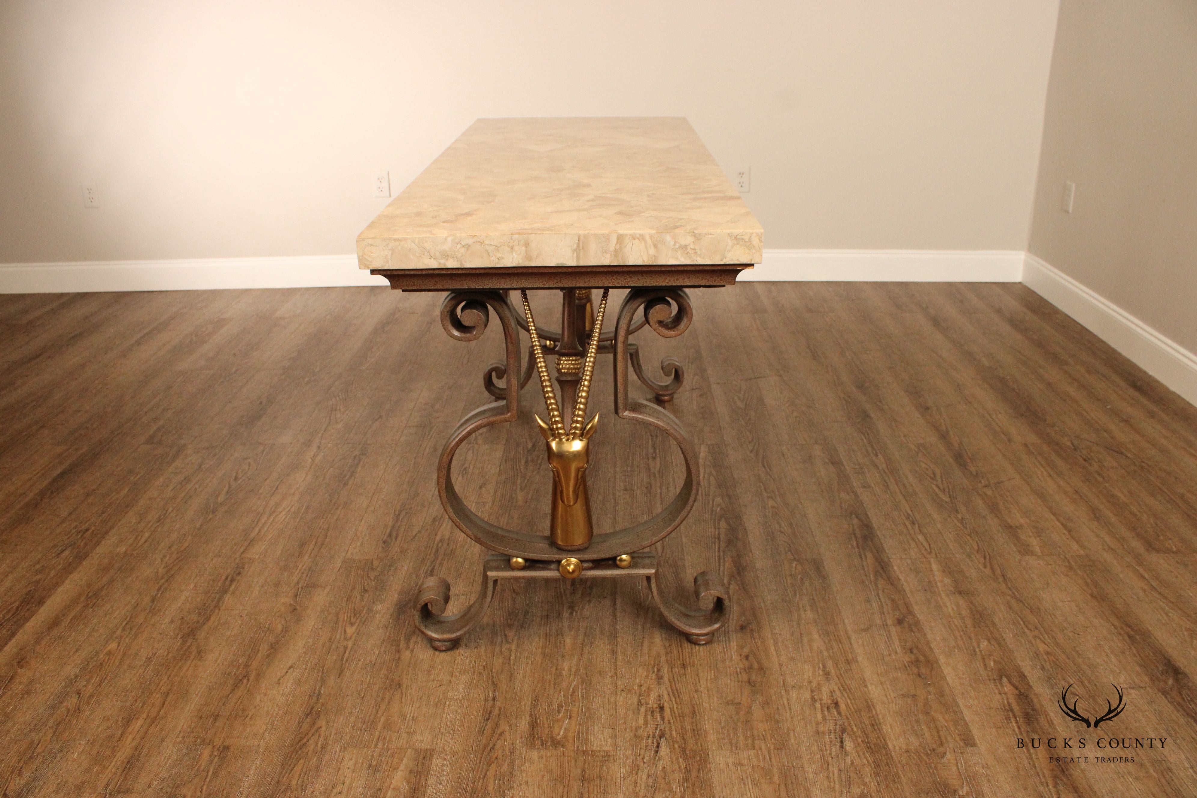Tessellated Top Brass Gazelle Console Table