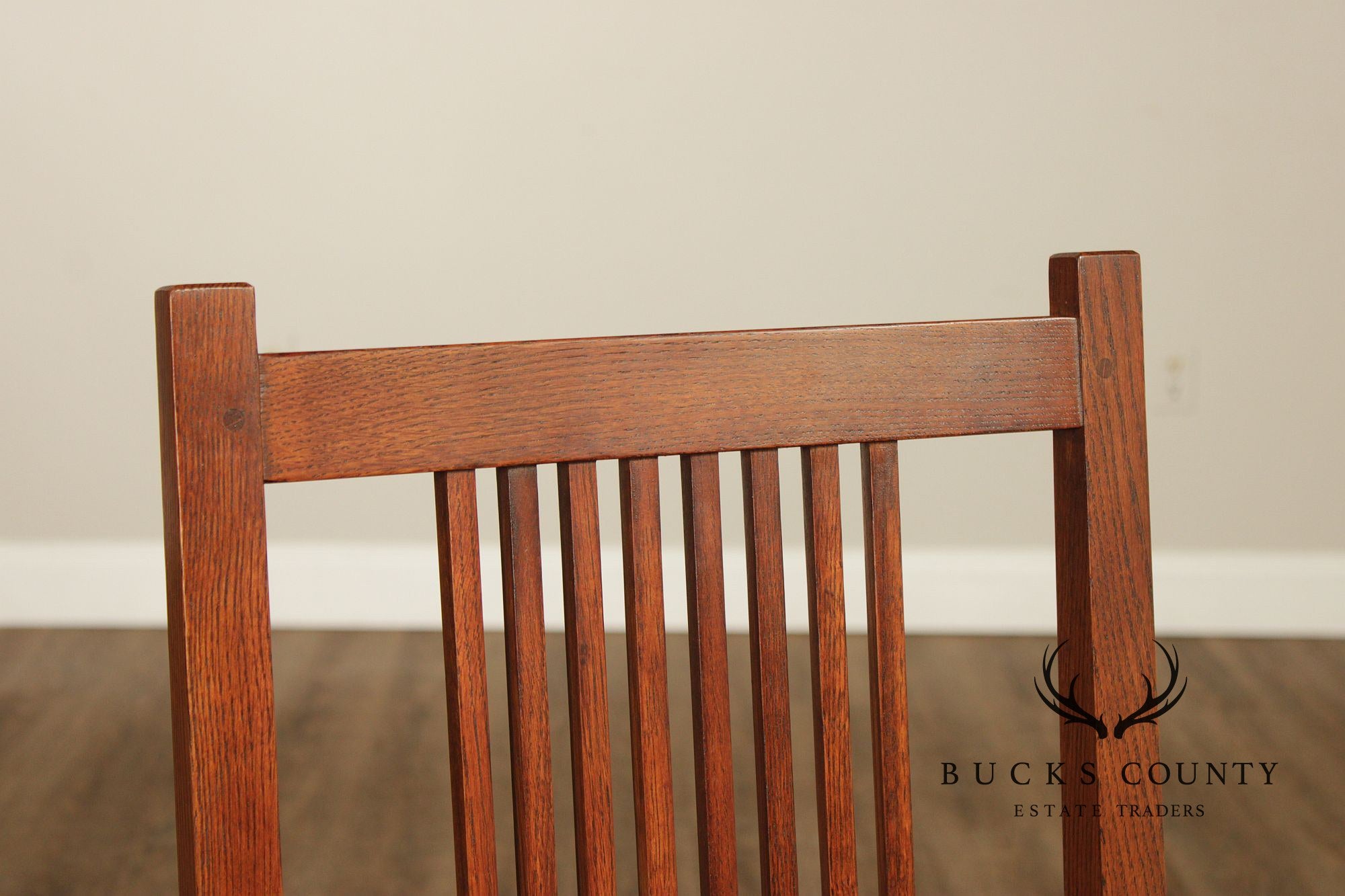 Stickley Mission Collection Pair Oak Spindle Side Dining Chairs