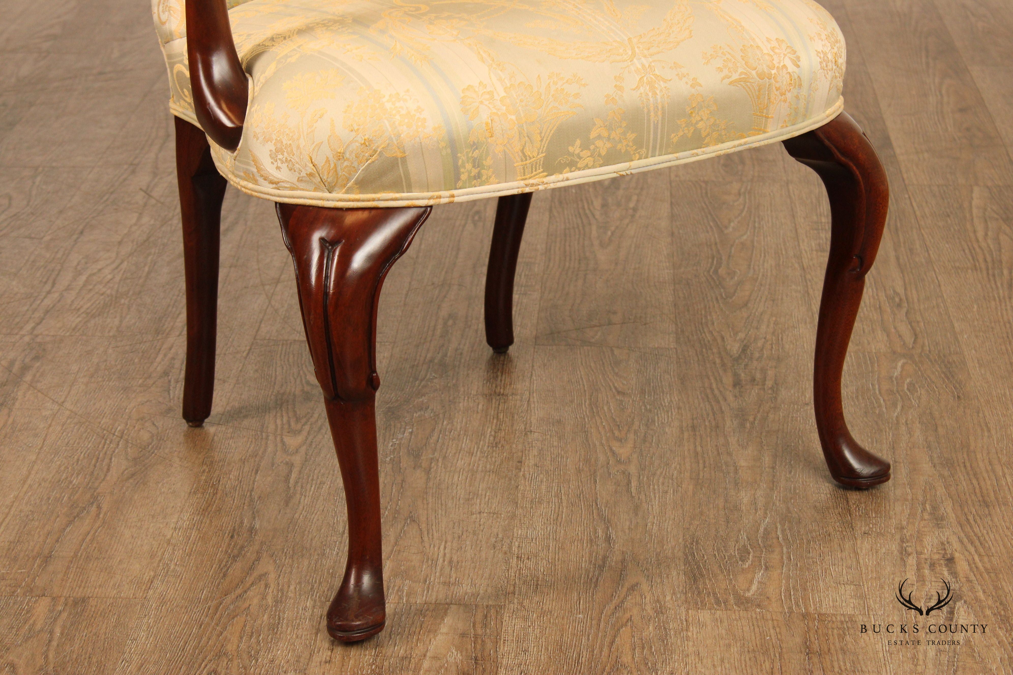 Queen Anne Style Vintage Pair of Mahogany Armchairs