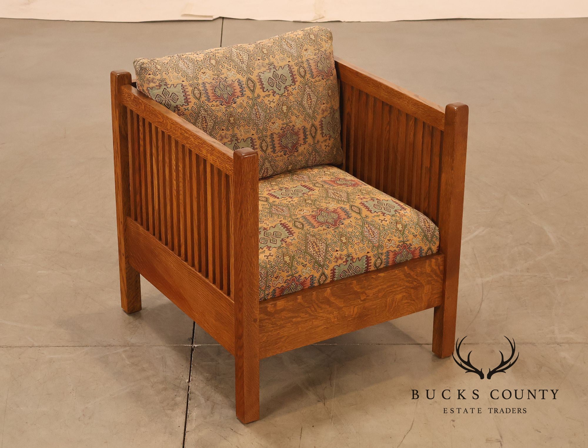 Stickley Mission Collection Oak Spindle Cube Lounge Chair