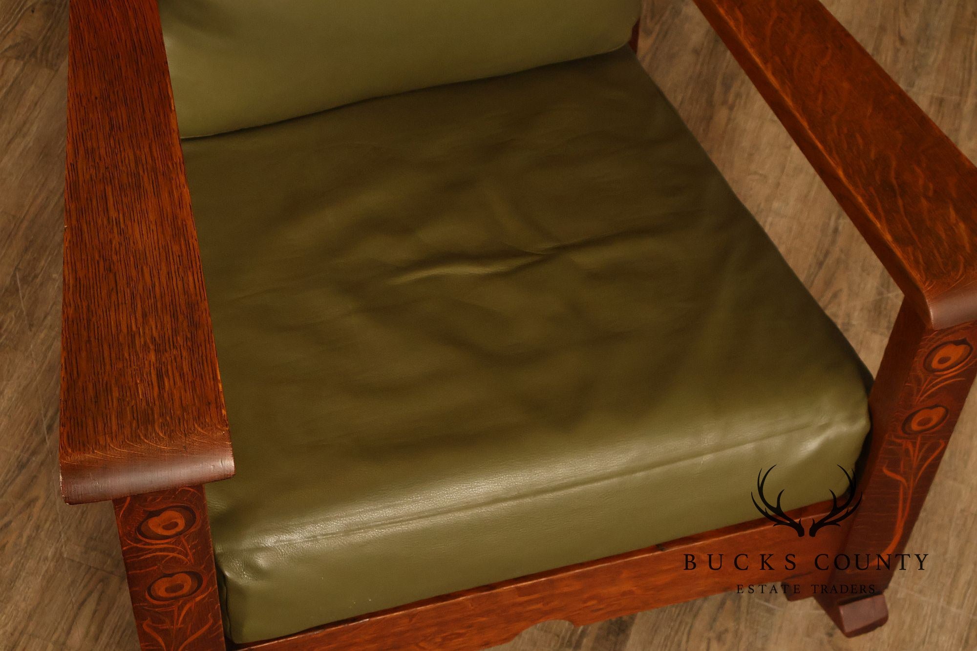 Early Rare Antique Stickley Brothers Arts And Crafts Inlaid Peacock Rocking Chair