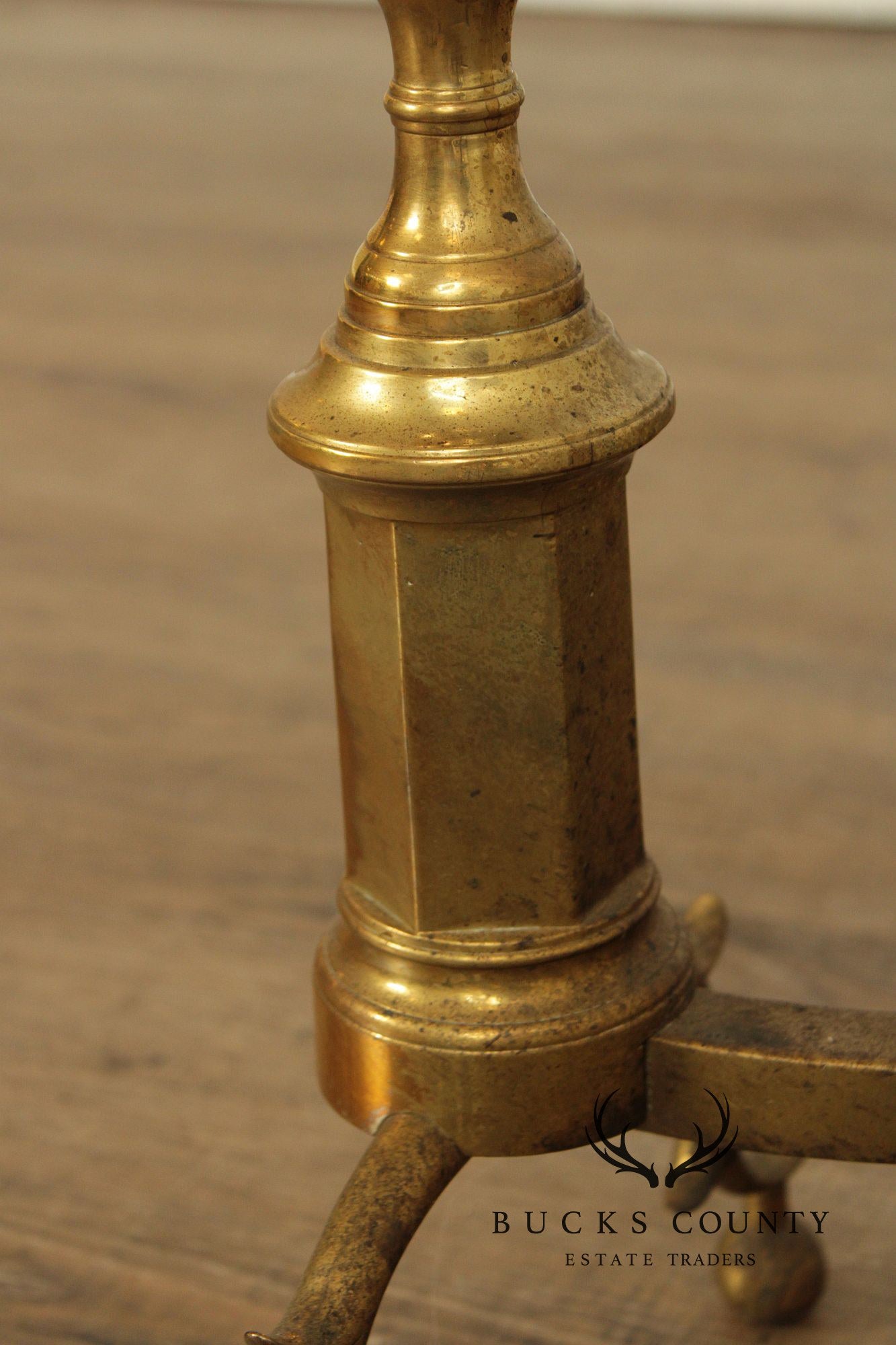 Vintage Federal Style Pair of Brass Andirons