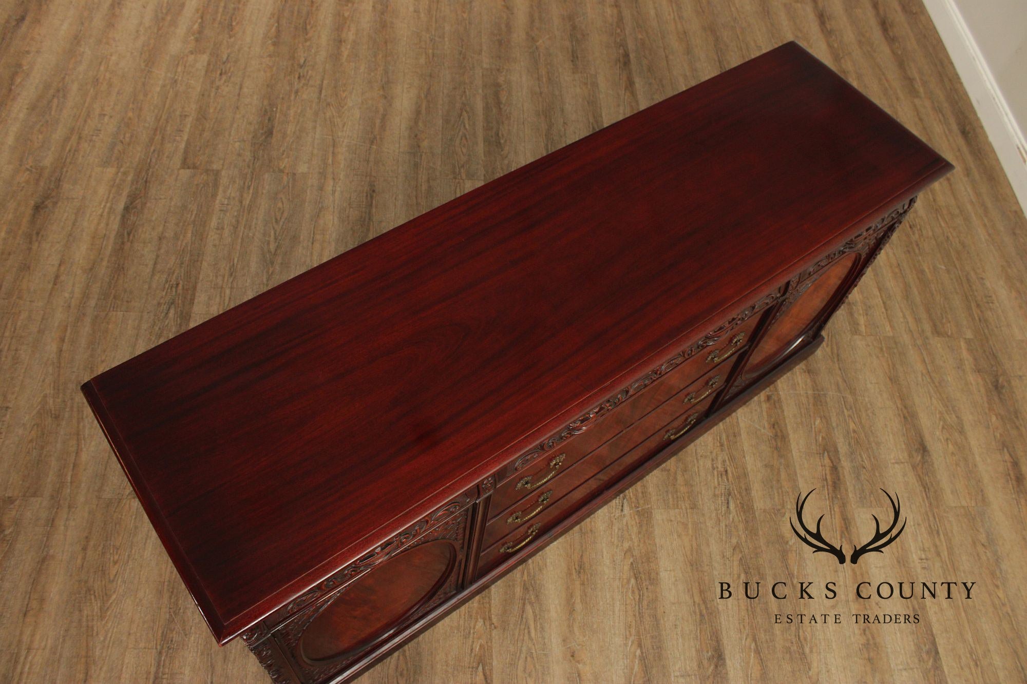 1940's Vintage Georgian Style Carved Mahogany Sideboard Buffet