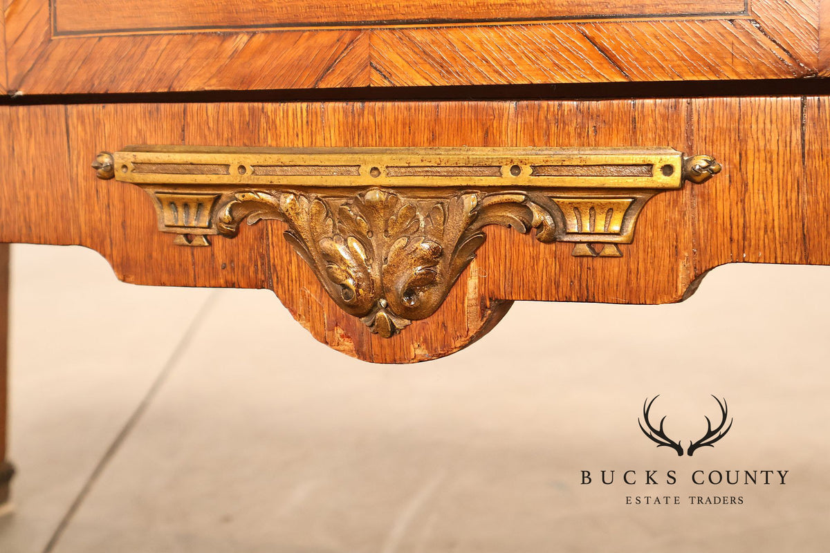 Antique French Neoclassical Marble Top Inlaid Three Drawer Chest