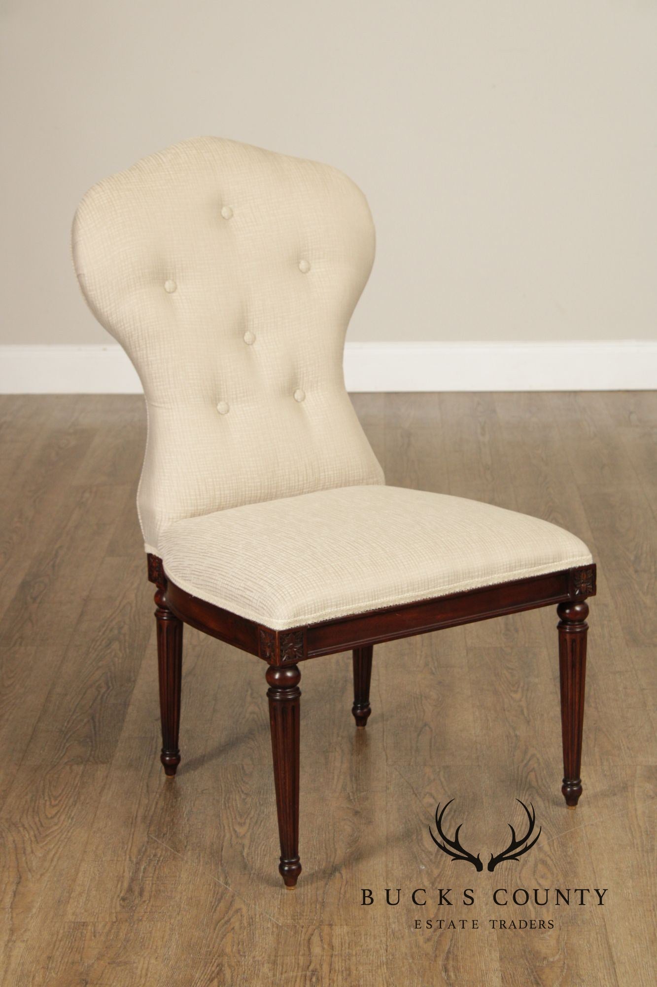 Maitland Smith French Louis XVI Style Set of Eight Mahogany and Upholstered Dining Chairs
