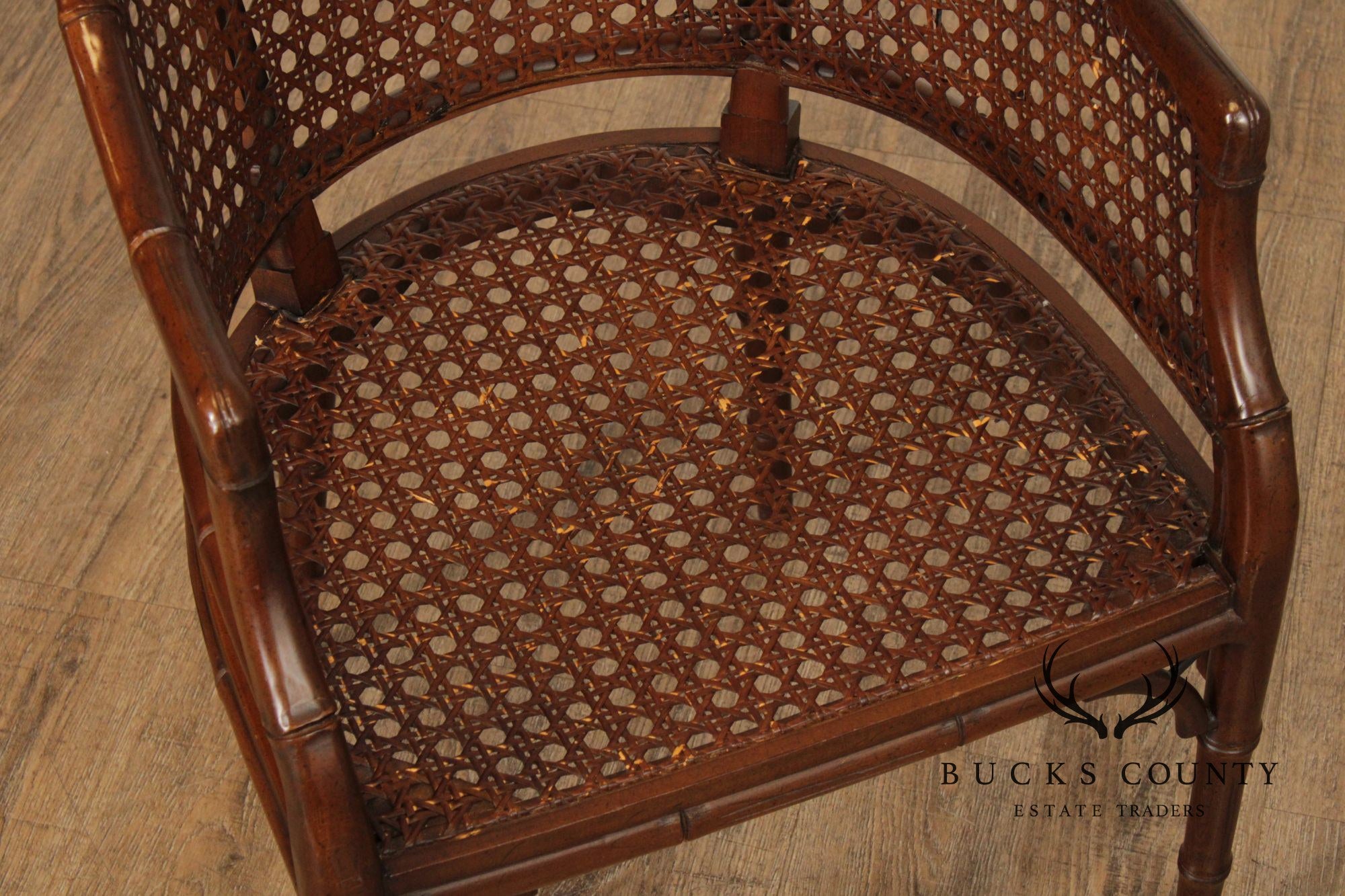 Hollywood Regency Caned Faux Bamboo Armchair