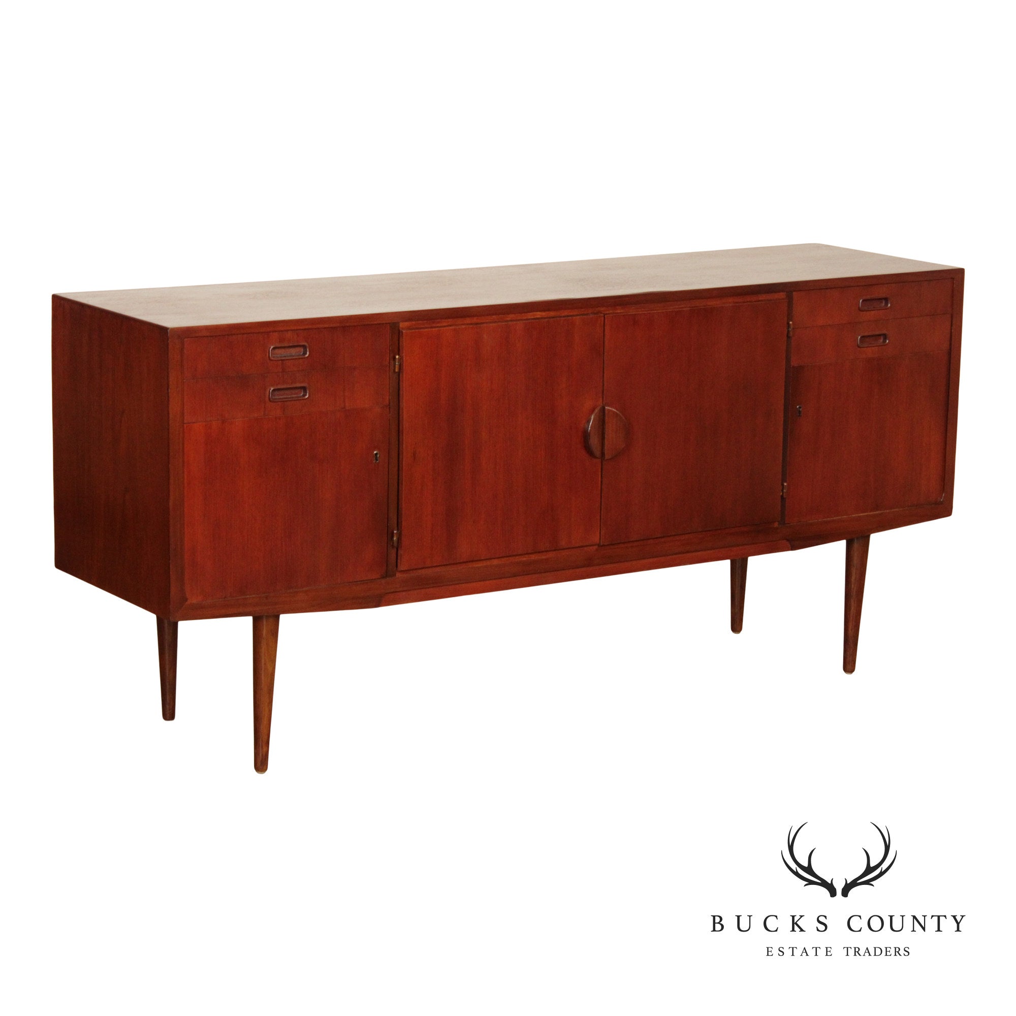 Mid-Century Danish Style Teak Credenza Sideboard With Inset Pulls